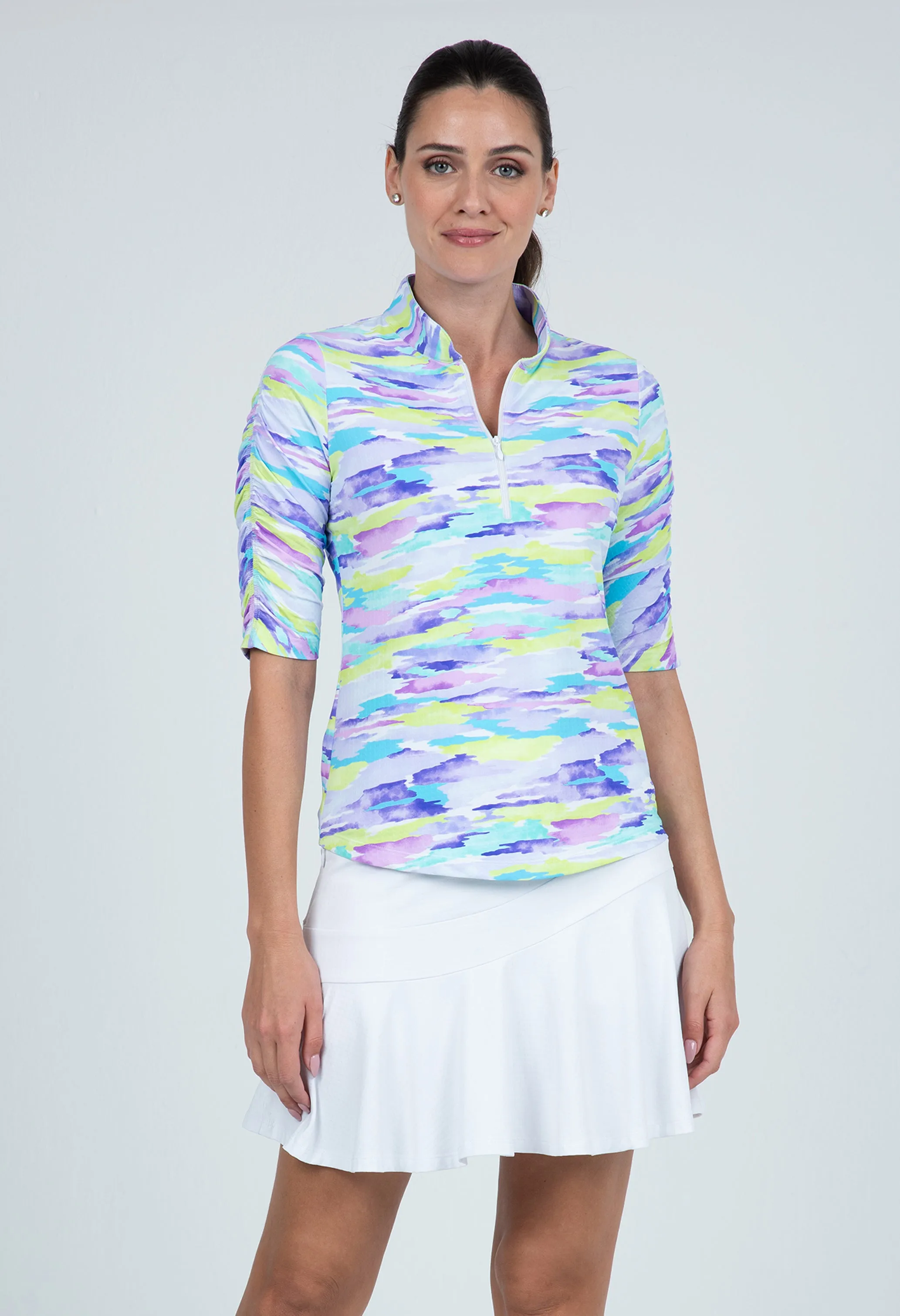 Jessie Print Ruched Elbow Length Sleeve Top sold by IBKUL product image thumbnail 2