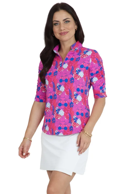 Nadia Print Ruched Elbow Length Sleeve Top – 41760 sold by IBKUL