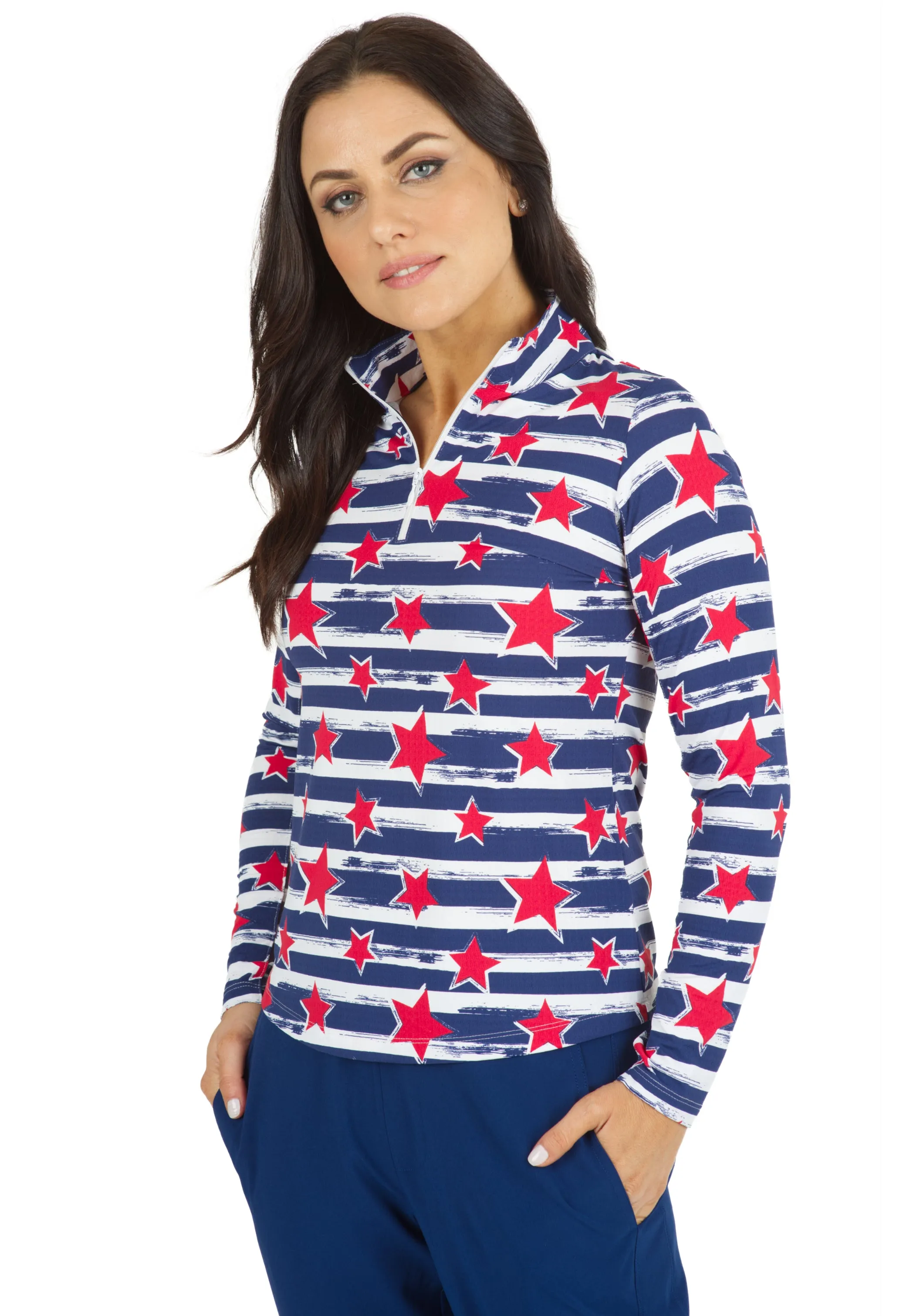 Americana II Print Long Sleeve Mock Neck Top – 10490 sold by IBKUL product image thumbnail 5