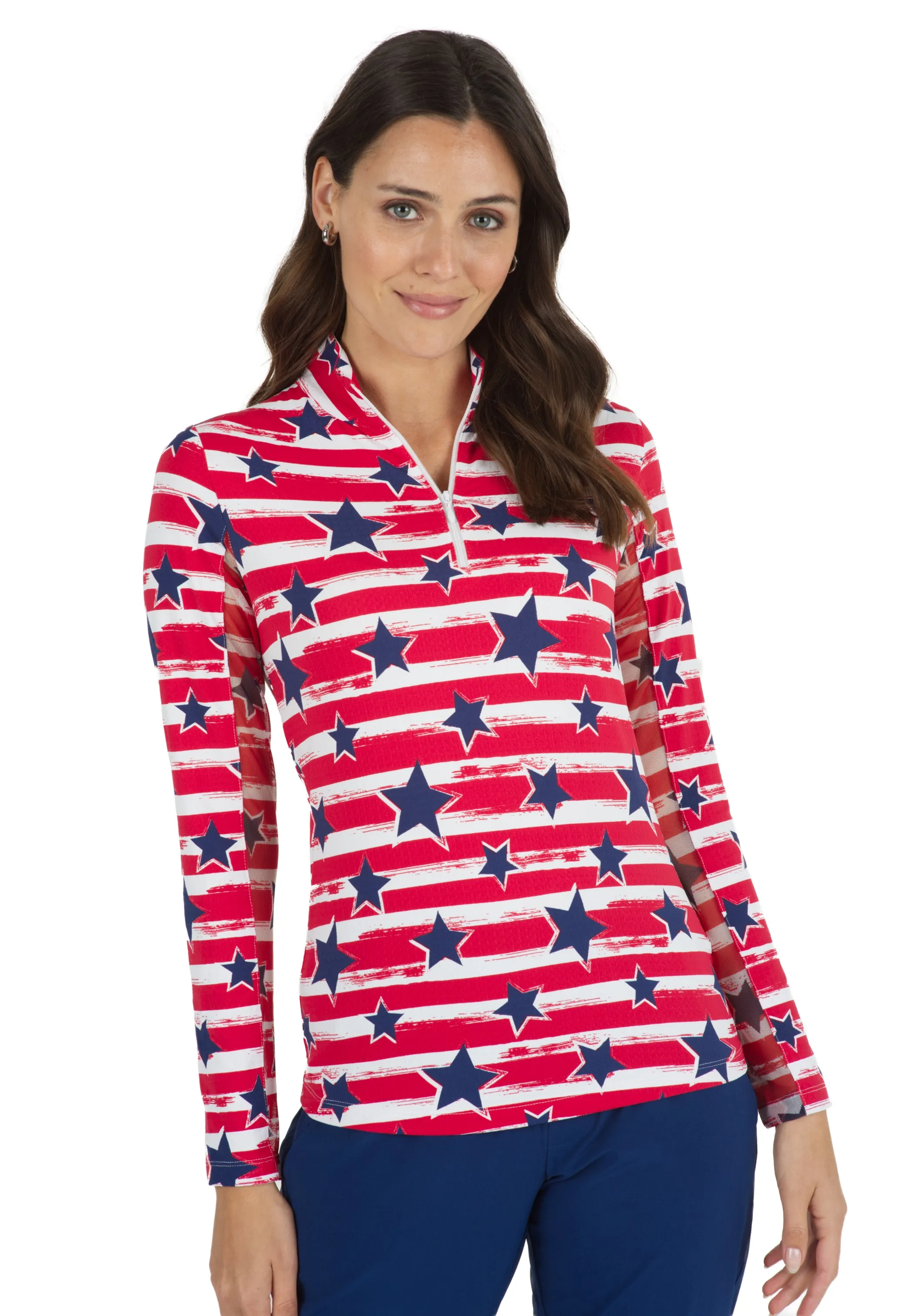 Americana II Print Long Sleeve Mock Neck Top – 10490 sold by IBKUL