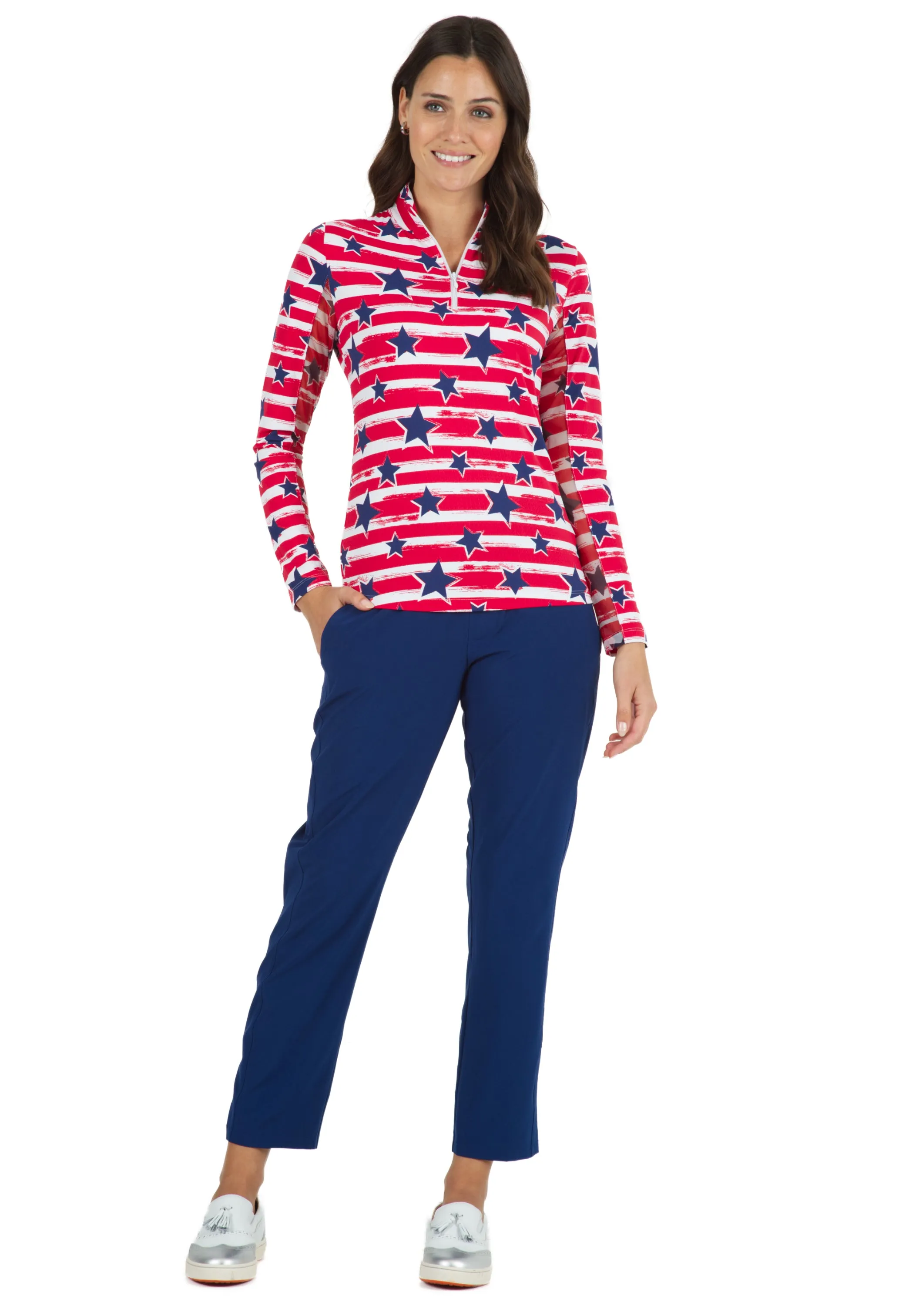 Americana II Print Long Sleeve Mock Neck Top – 10490 sold by IBKUL product image thumbnail 2