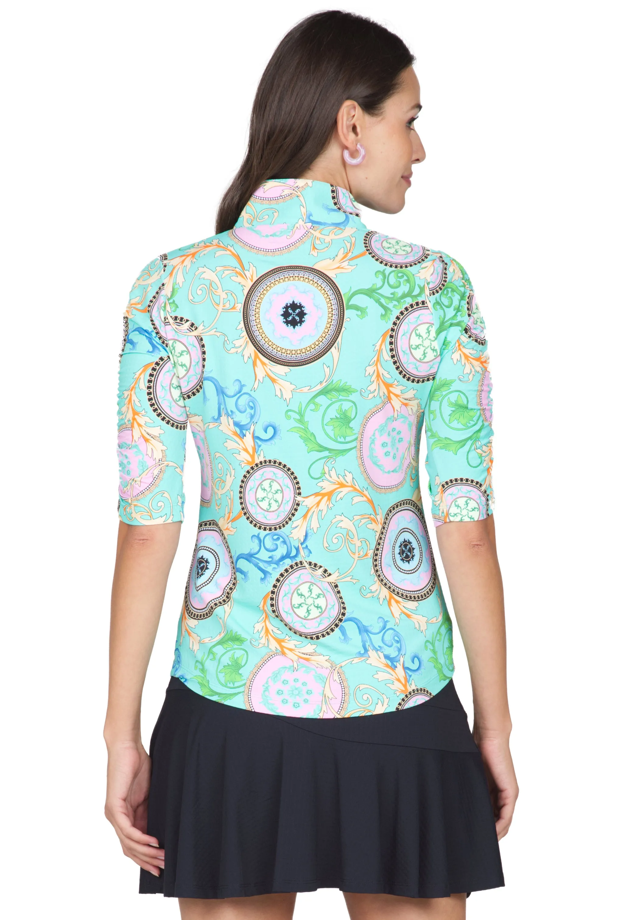 Debbie Print Ruched Elbow Length Sleeve Top - 41654 sold by IBKUL product image thumbnail 3