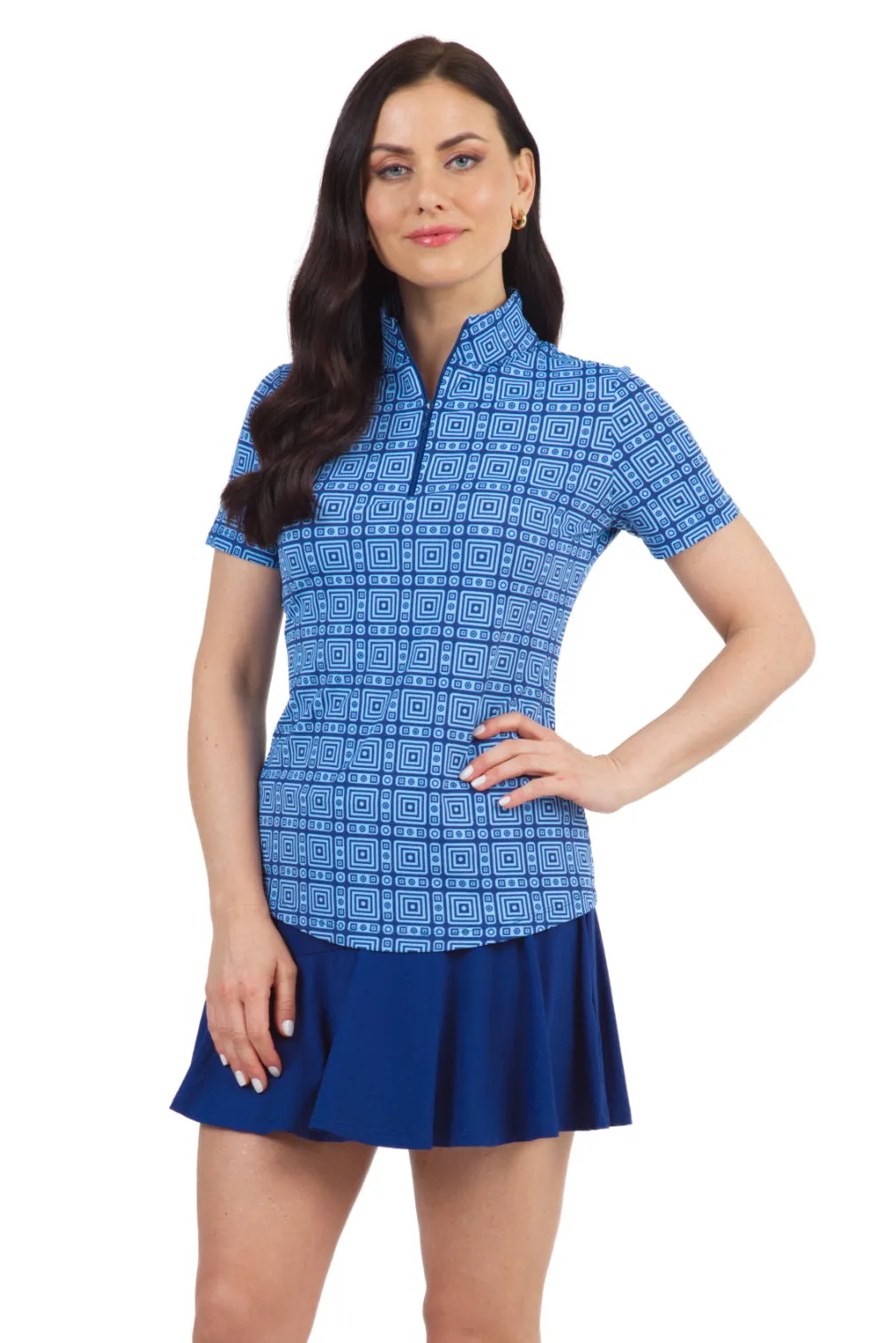 Pricilla Print Short Sleeve Mock Neck – 17970 sold by IBKUL