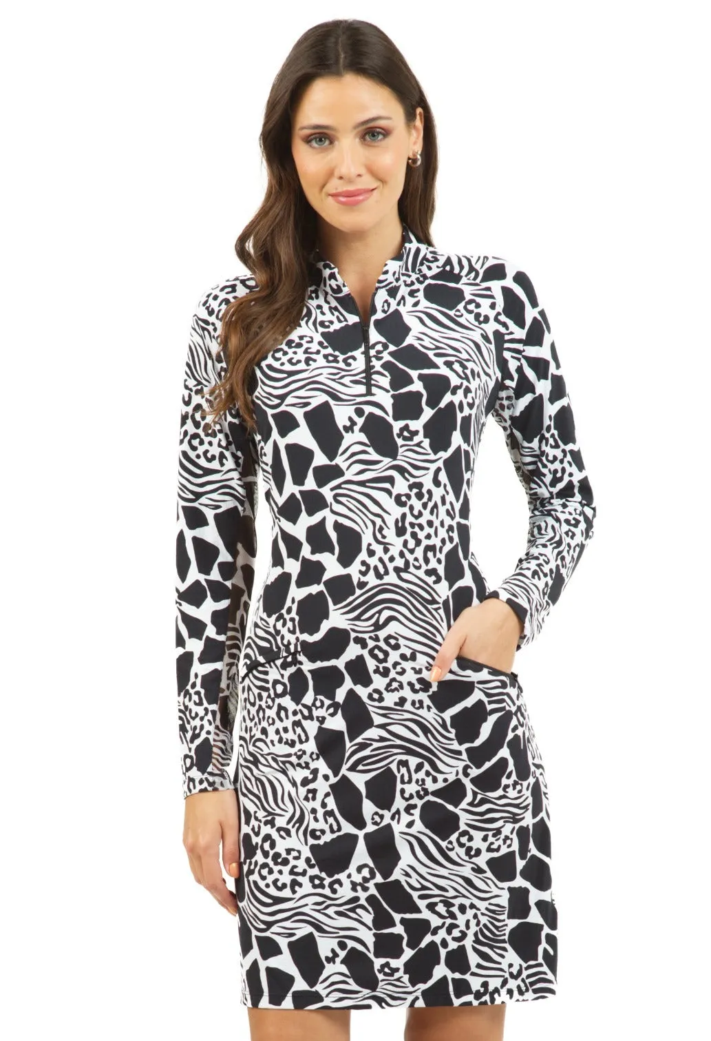 Bianca Print Long Sleeve Mock Neck Dress – 68079 sold by IBKUL