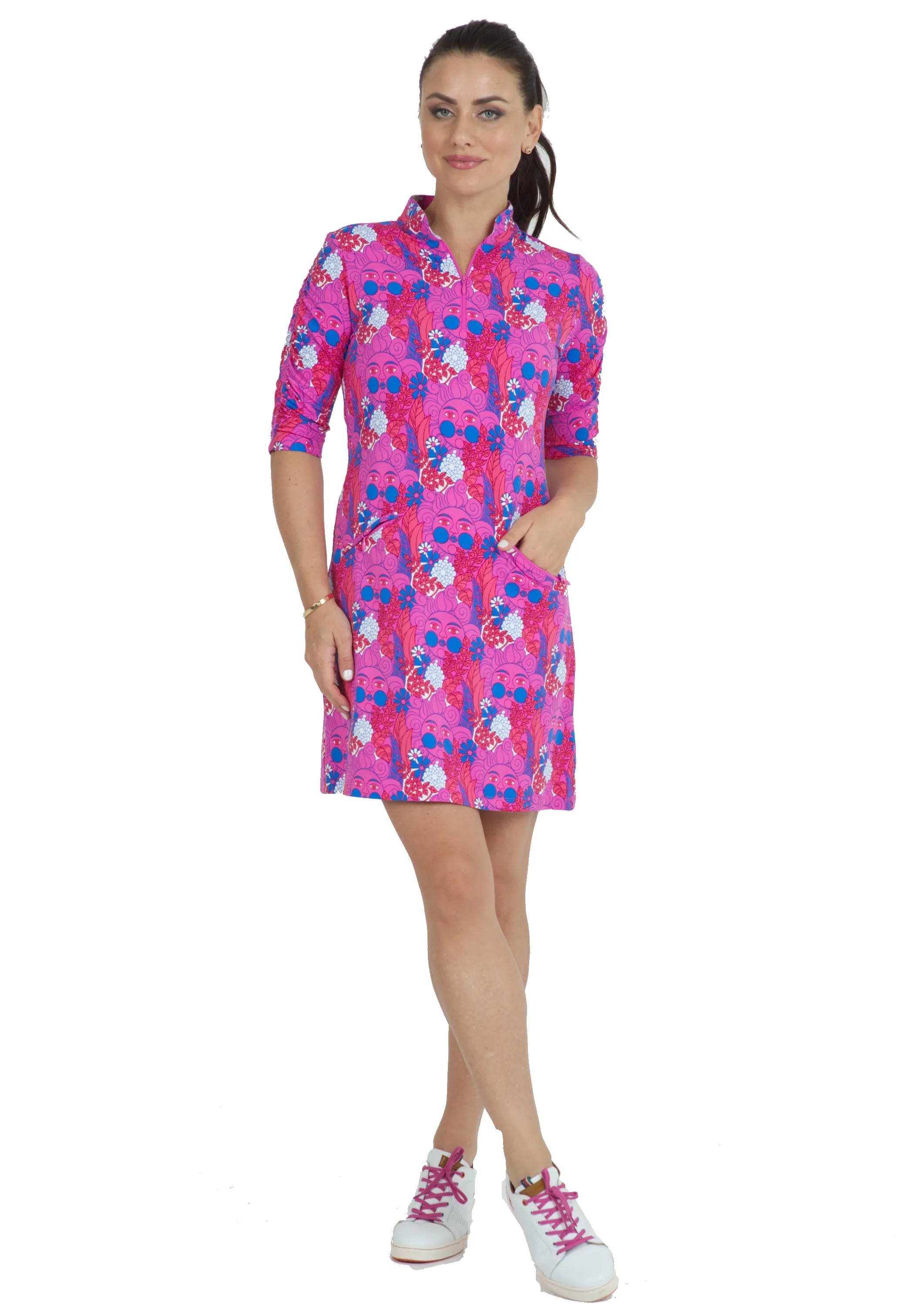 Nadia Print Ruched Elbow Length Sleeve Dress – 40760 sold by IBKUL