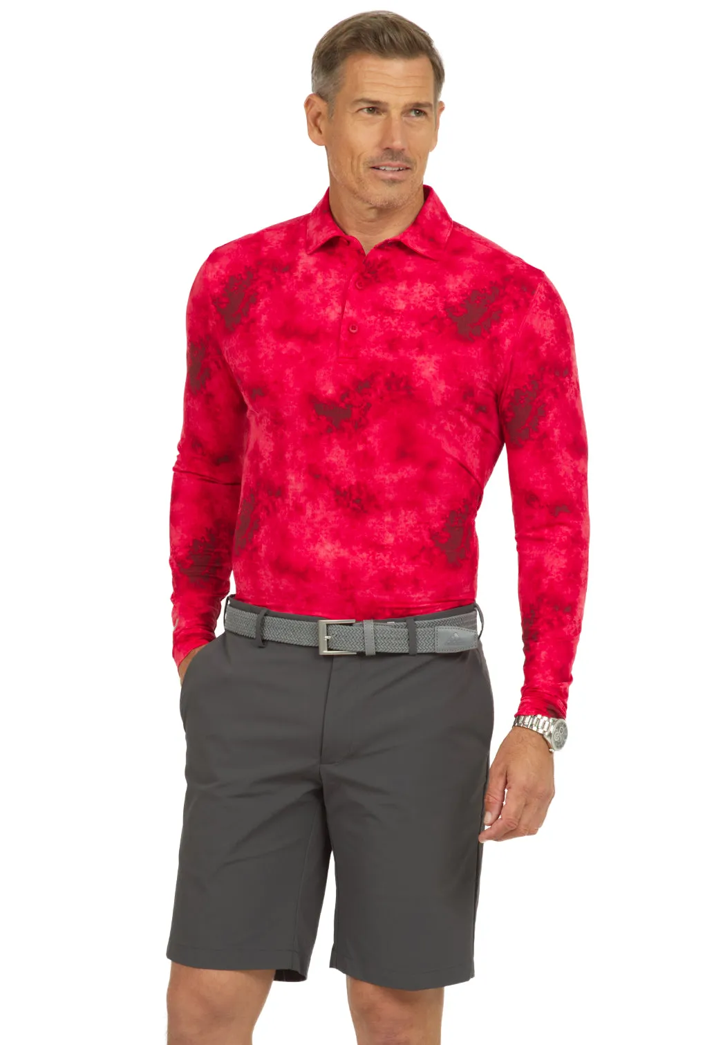Tie-Dye Print Long Sleeve Polo – 95125 (Modern Fit) sold by IBKUL product image thumbnail 4