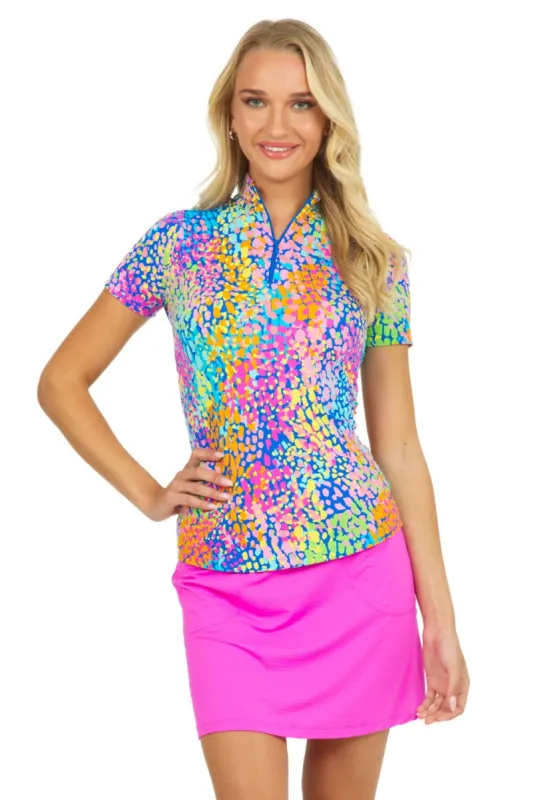 Camille Print Short Sleeve Mock Neck – 17076 sold by IBKUL