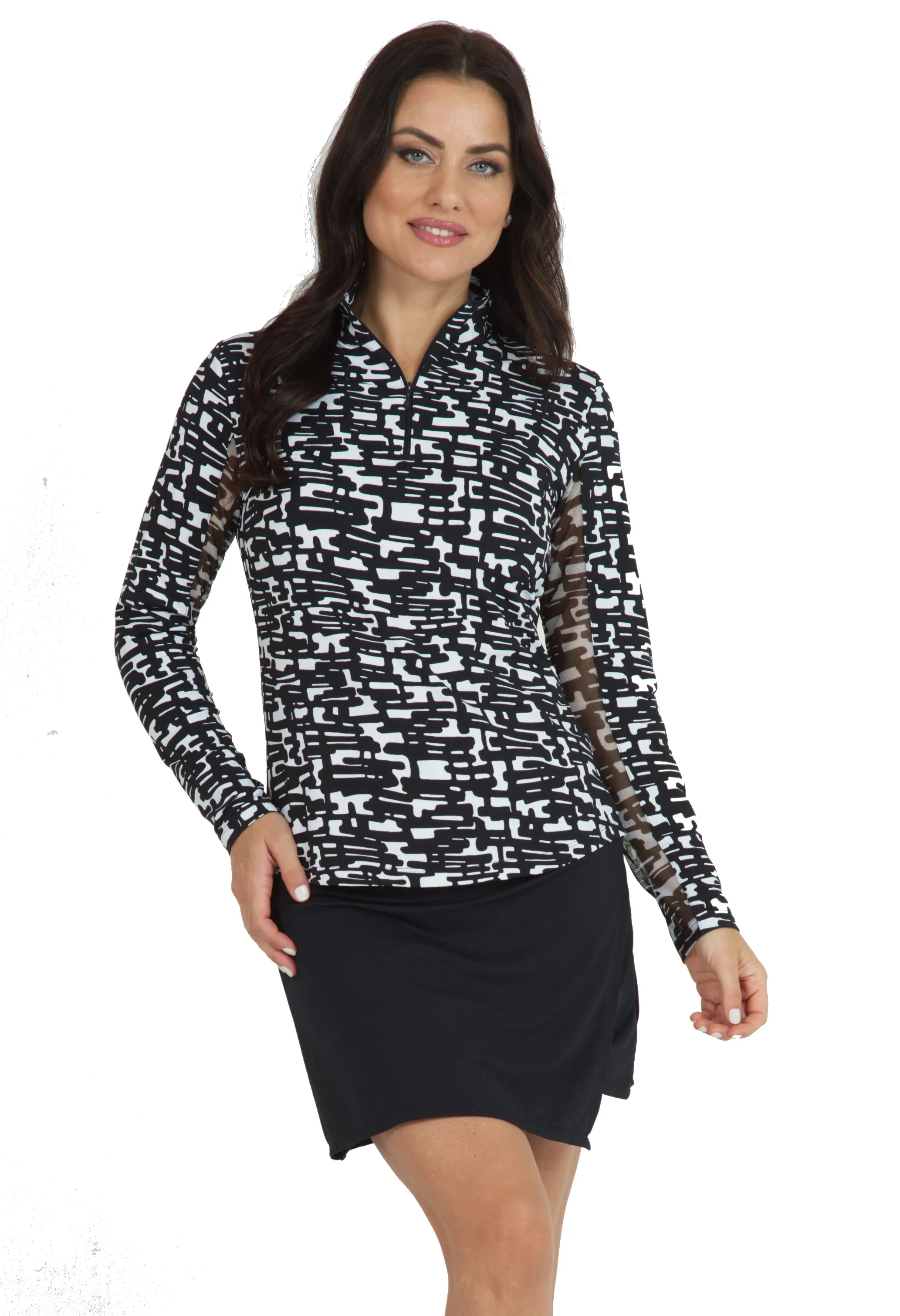 Juno Print Long Sleeve Mock Neck Top – 10759 sold by IBKUL