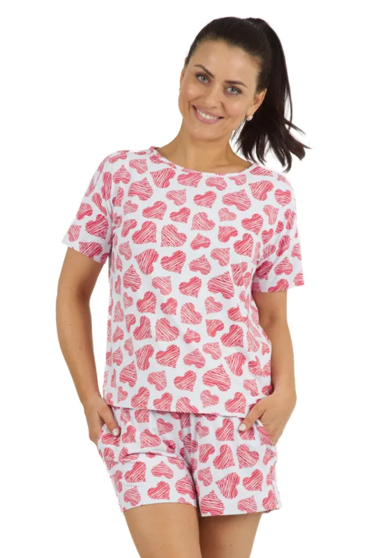 Scribble Hearts Print Pajama Short Set - 37489 sold by IBKUL