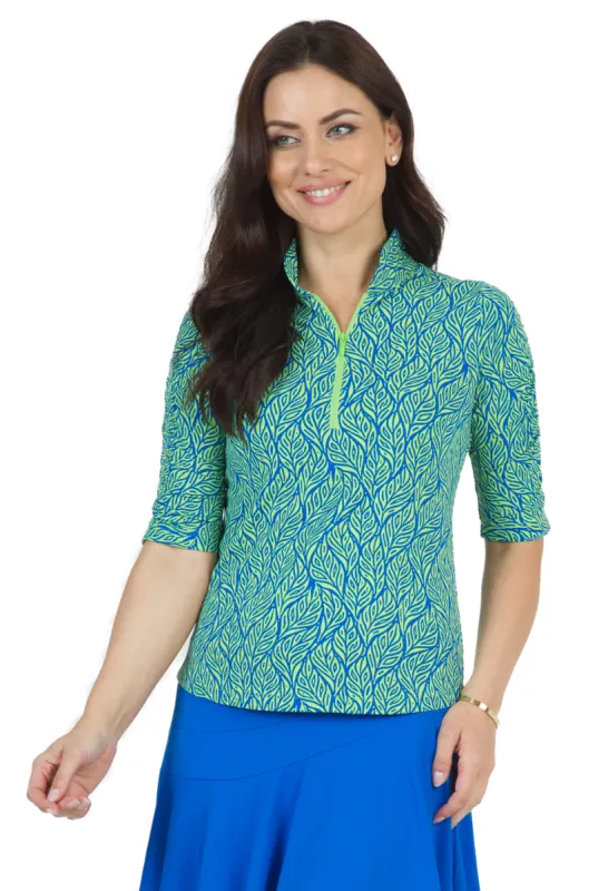 Sally Print Ruched Elbow Length Sleeve Top - 41655 sold by IBKUL