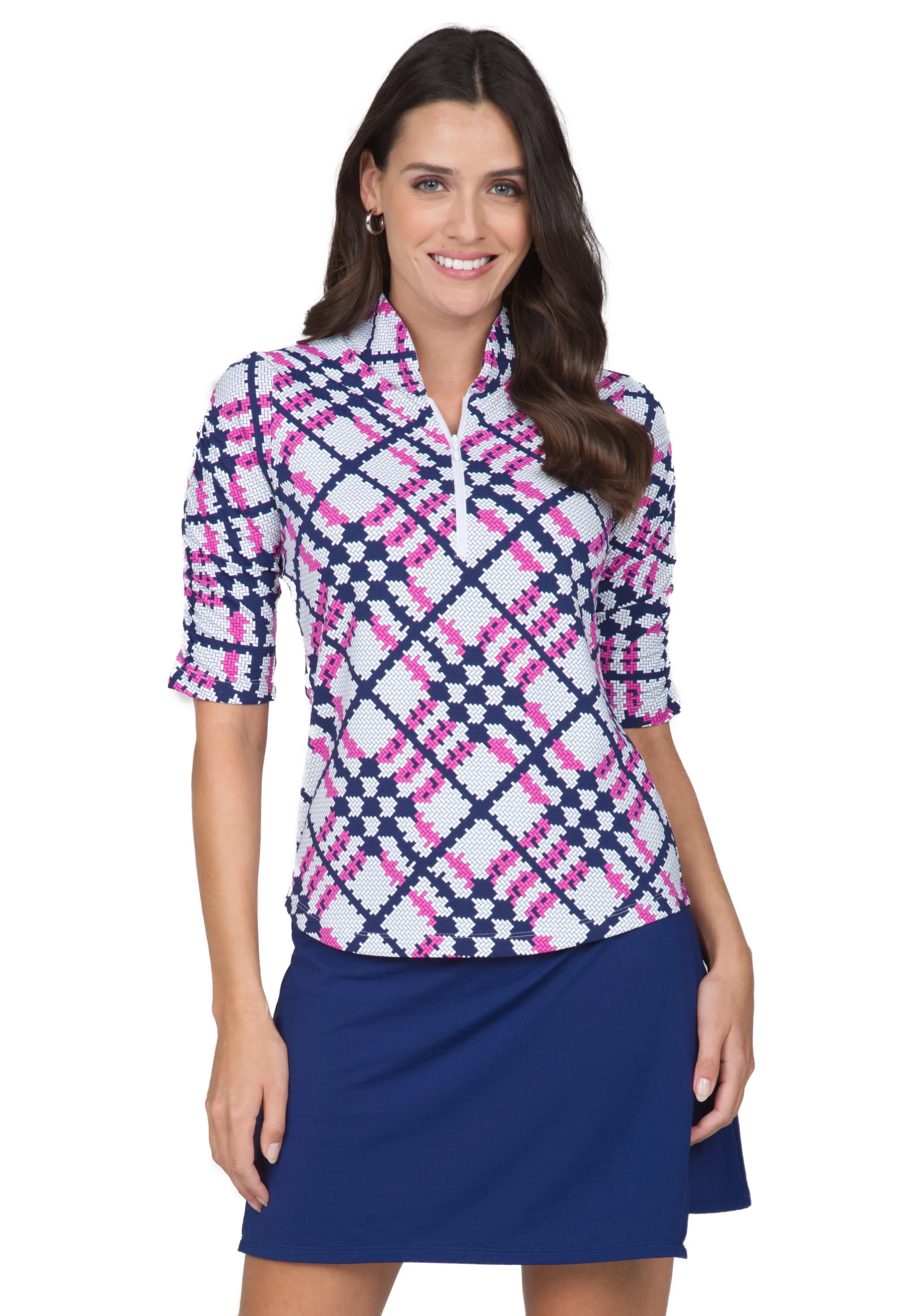 Sonika Print Ruched Elbow Length Sleeve Top - 41653 sold by IBKUL product image thumbnail 5