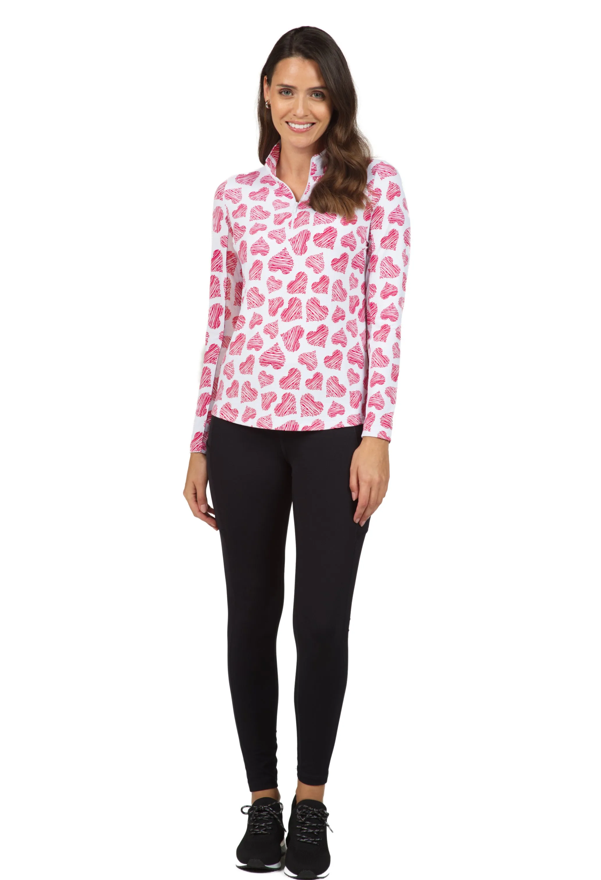Scribble Hearts Print Long Sleeve Mock Neck Top – 10489 sold by IBKUL product image thumbnail 2