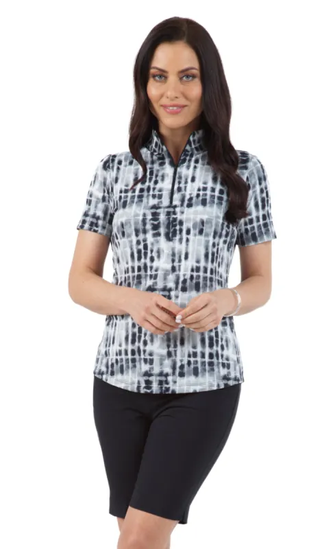 Rue Print Short Sleeve Mock Neck – 17974 sold by IBKUL