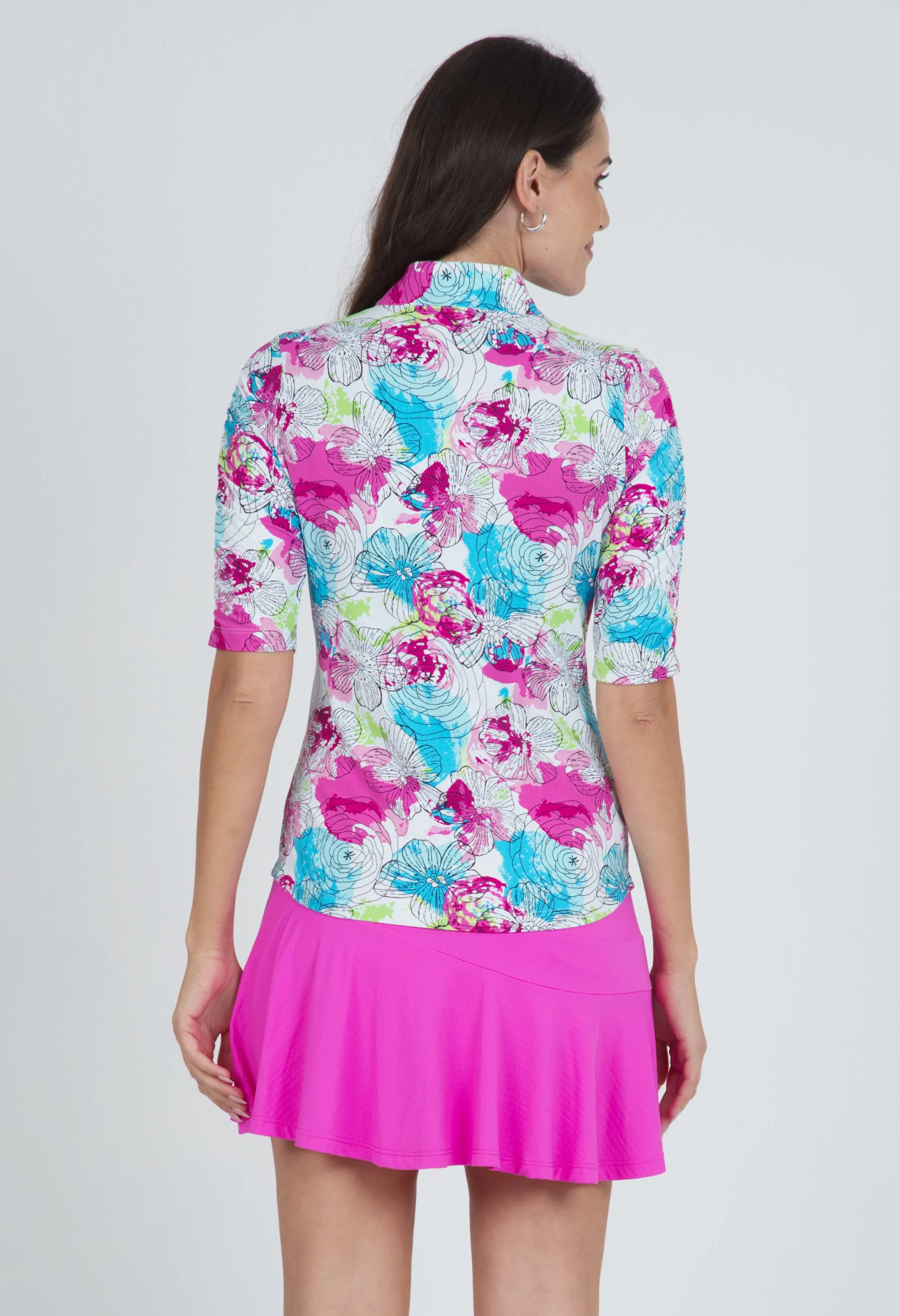 Paddy Print Ruched Elbow Length Sleeve Top - 41757 sold by IBKUL product image thumbnail 3