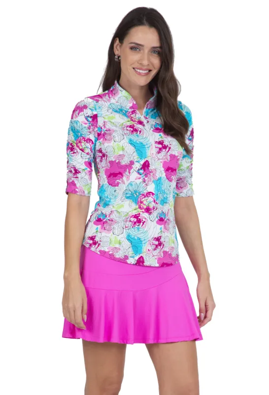 Paddy Print Ruched Elbow Length Sleeve Top - 41757 sold by IBKUL