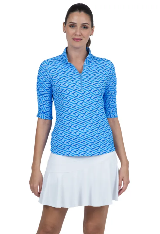 Fatima Print Ruched Elbow Length Sleeve Top sold by IBKUL