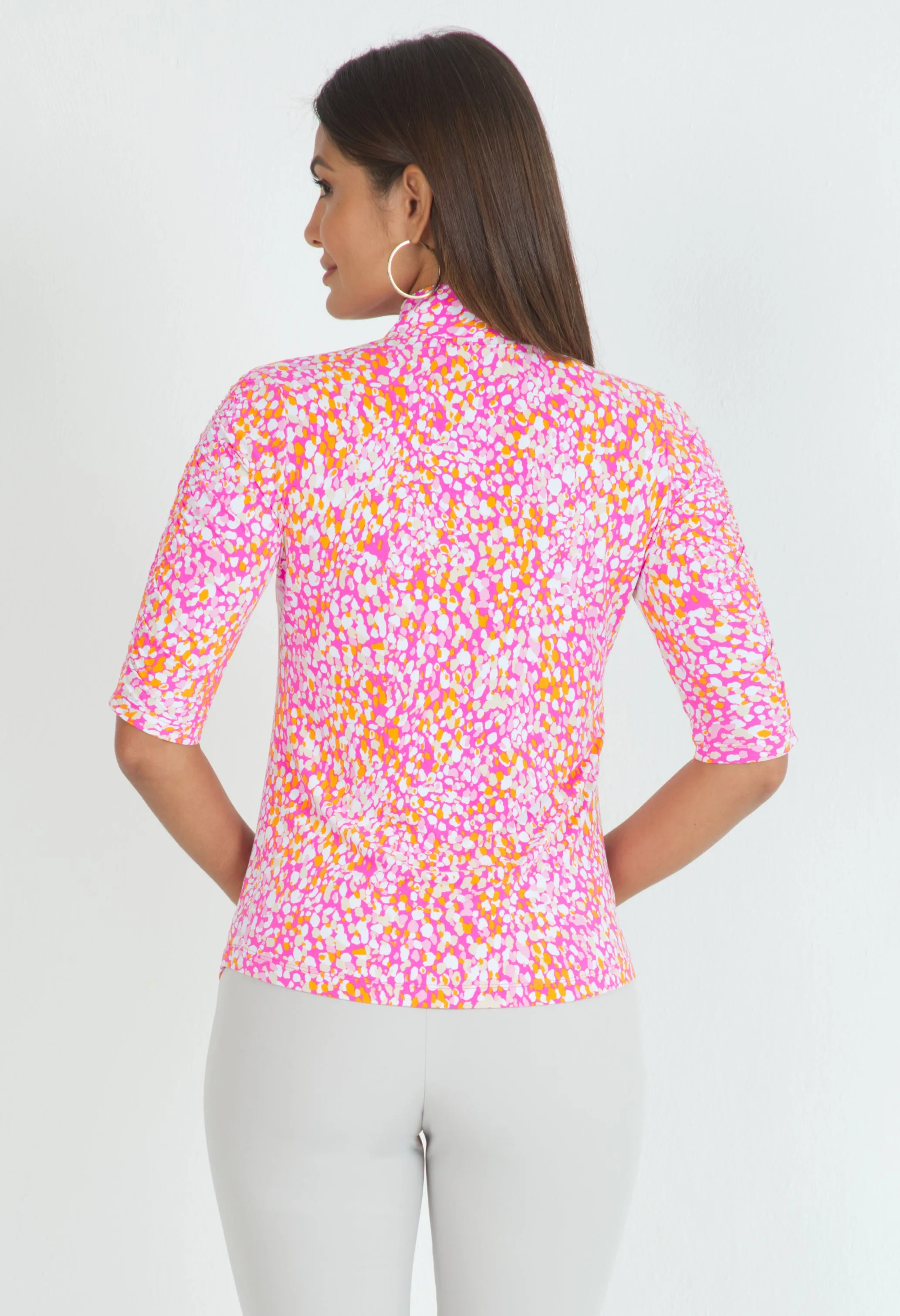 Naomi Print Ruched Elbow Length Sleeve Top – 41761 sold by IBKUL product image thumbnail 3