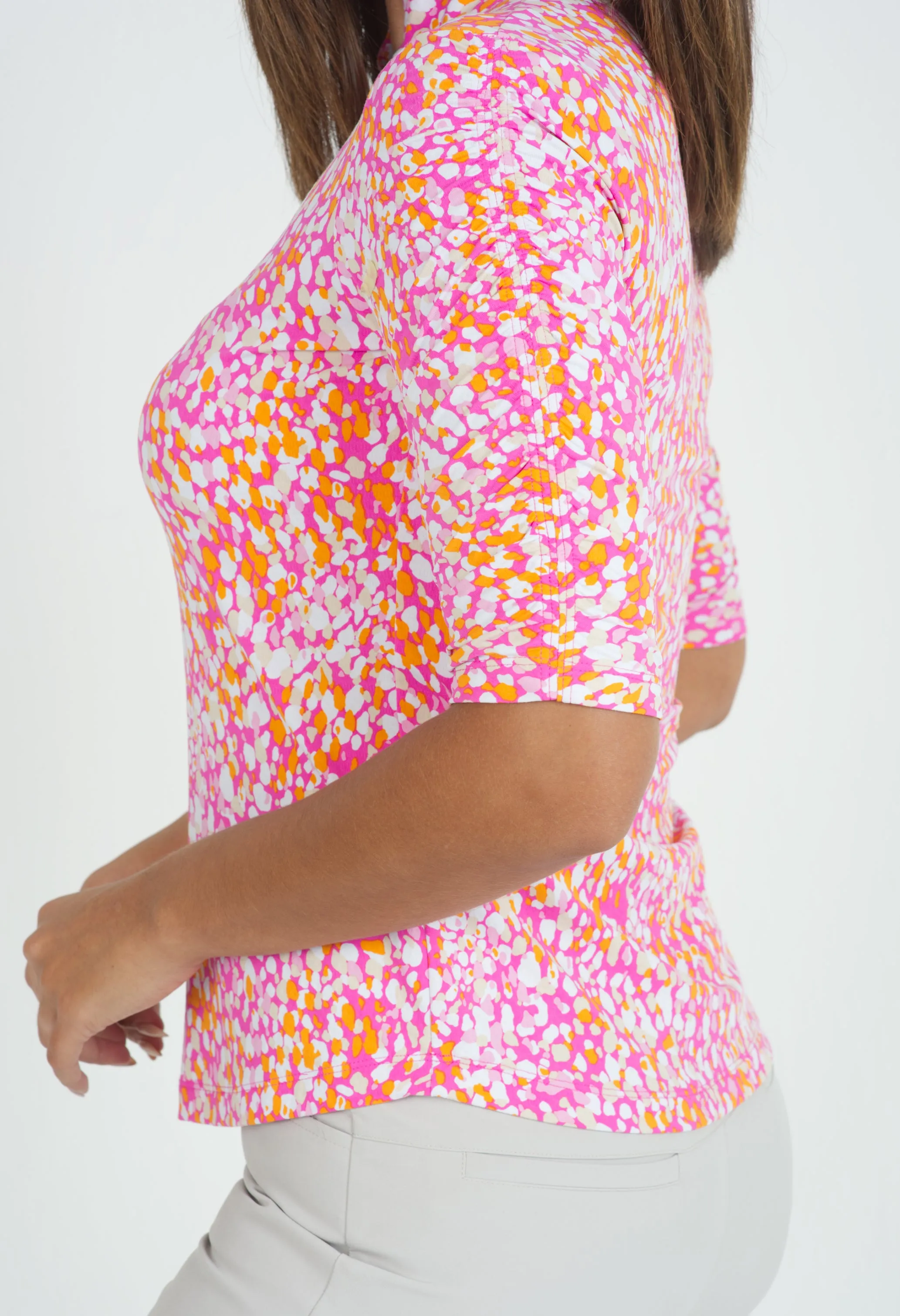 Naomi Print Ruched Elbow Length Sleeve Top – 41761 sold by IBKUL product image thumbnail 5
