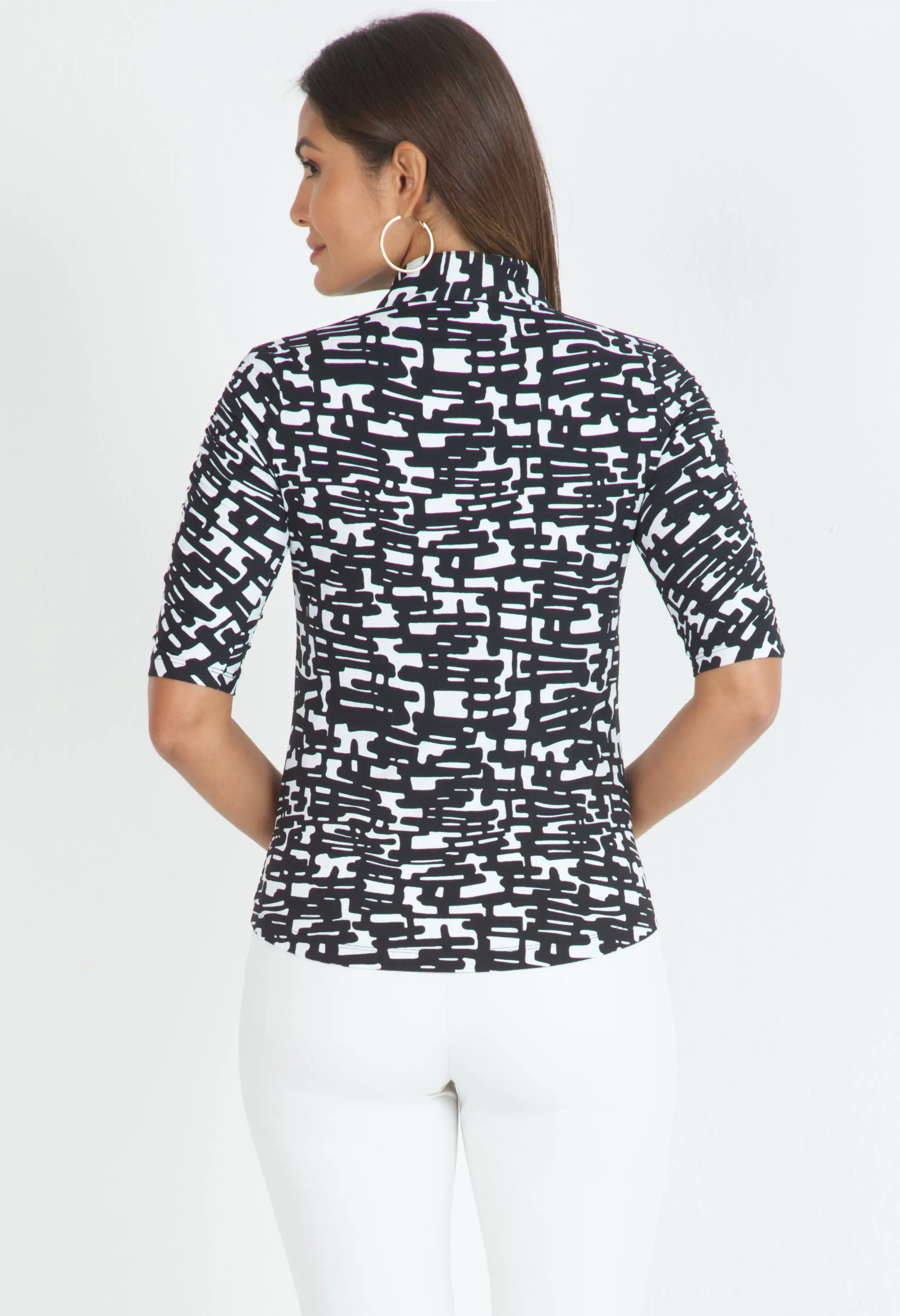 Juno Print Ruched Elbow Length Sleeve Top – 41759 sold by IBKUL product image thumbnail 3