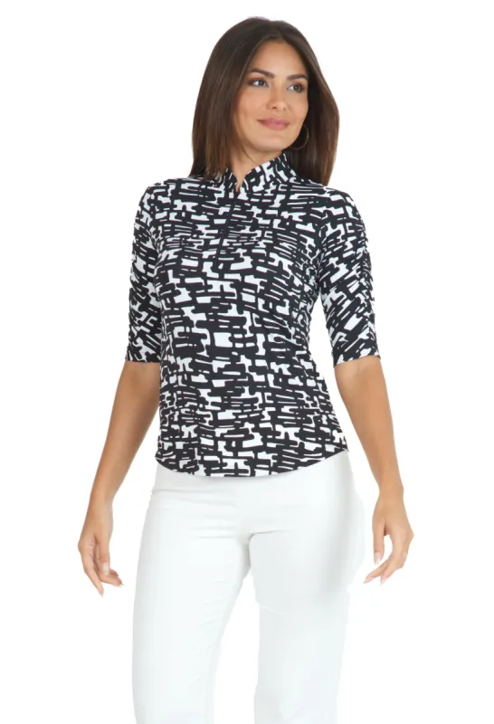 Juno Print Ruched Elbow Length Sleeve Top – 41759 sold by IBKUL
