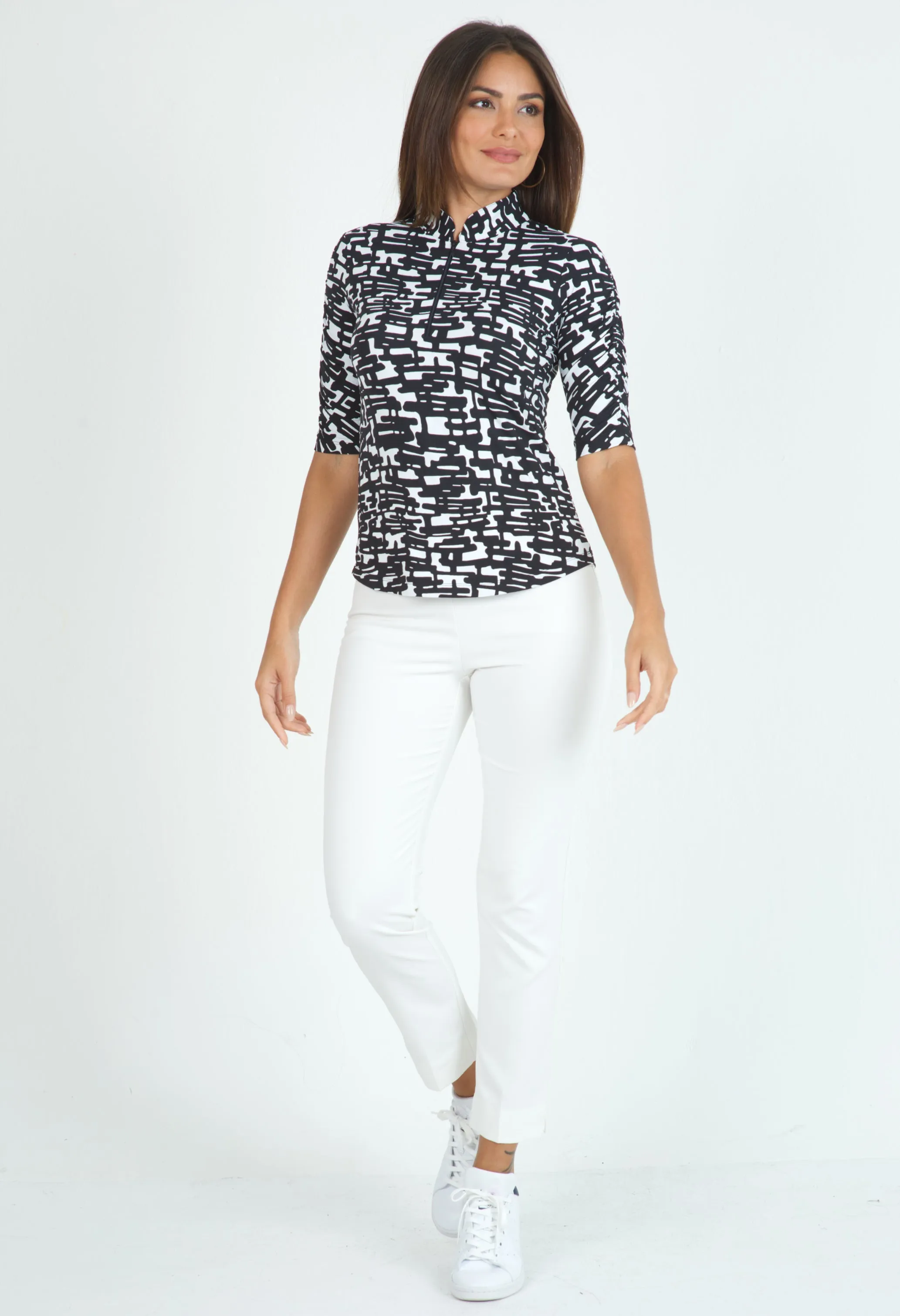 Juno Print Ruched Elbow Length Sleeve Top – 41759 sold by IBKUL product image thumbnail 5