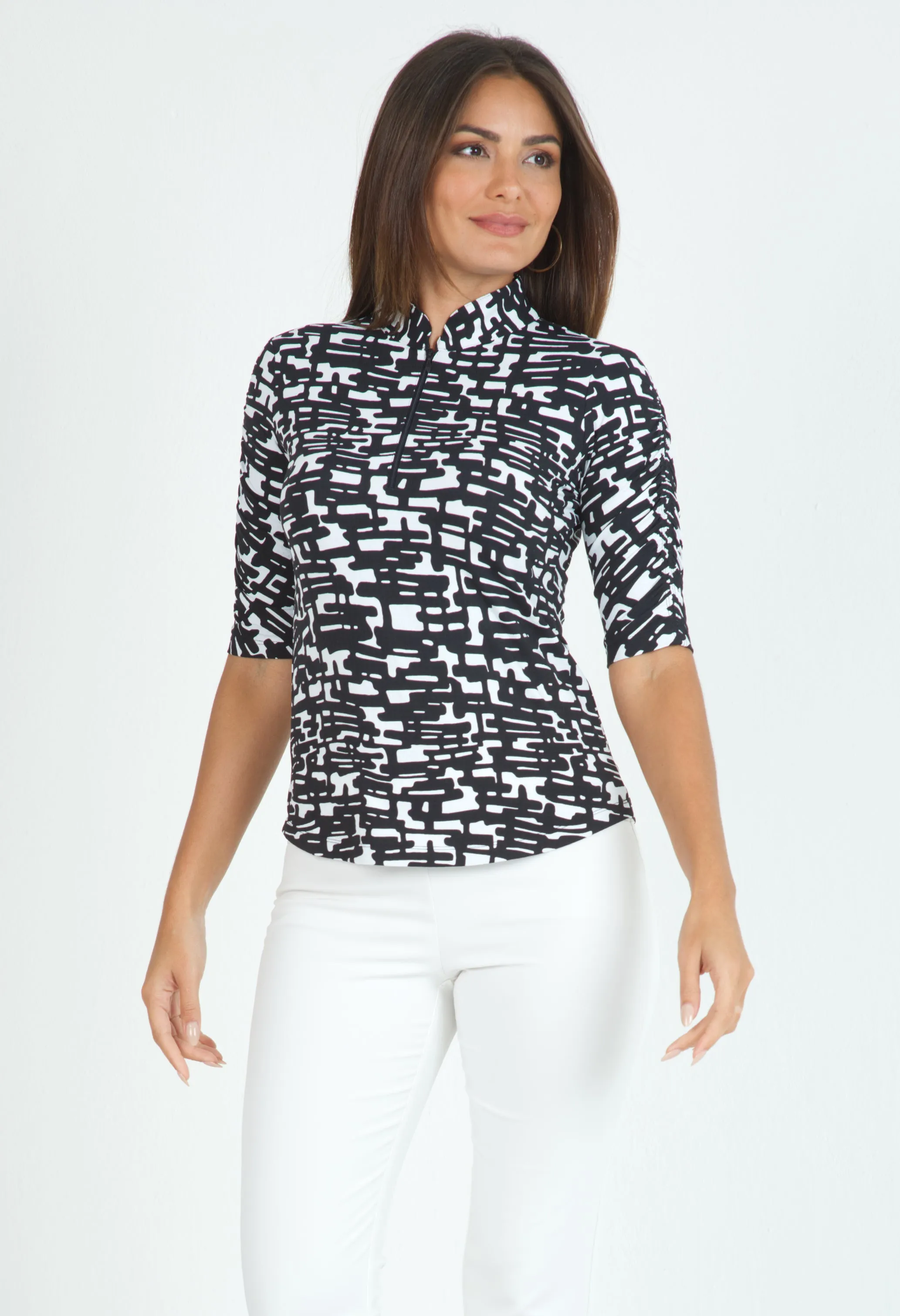 Juno Print Ruched Elbow Length Sleeve Top – 41759 sold by IBKUL product image thumbnail 2
