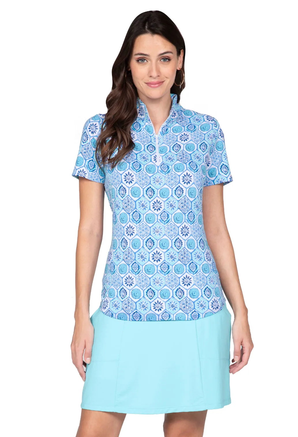 Terra Print Short Sleeve Mock Neck – 17264 sold by IBKUL product image thumbnail 3