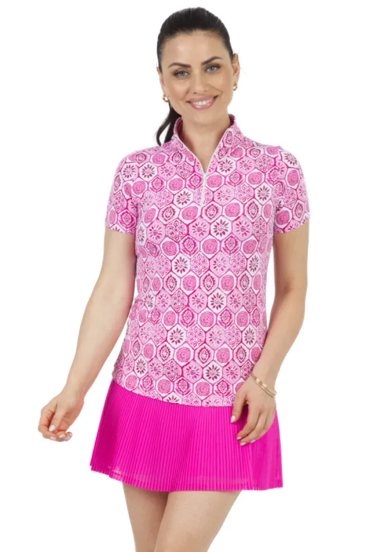 Terra Print Short Sleeve Mock Neck – 17264 sold by IBKUL