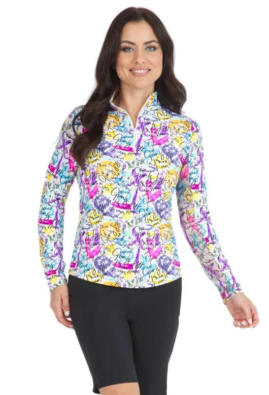 Angle Print Long Sleeve Mock Neck Top – 10765 sold by IBKUL