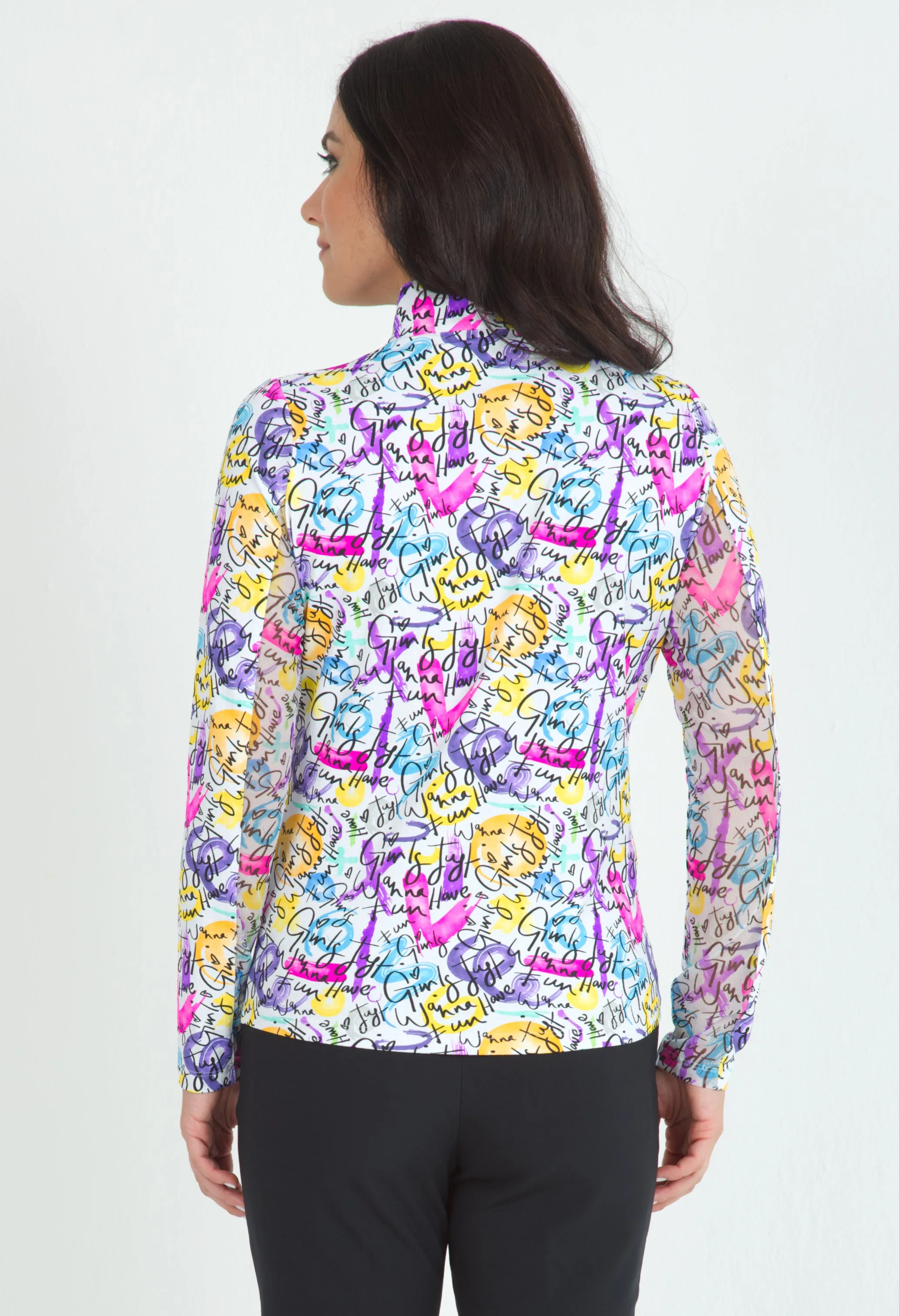 Angle Print Long Sleeve Mock Neck Top – 10765 sold by IBKUL product image thumbnail 3