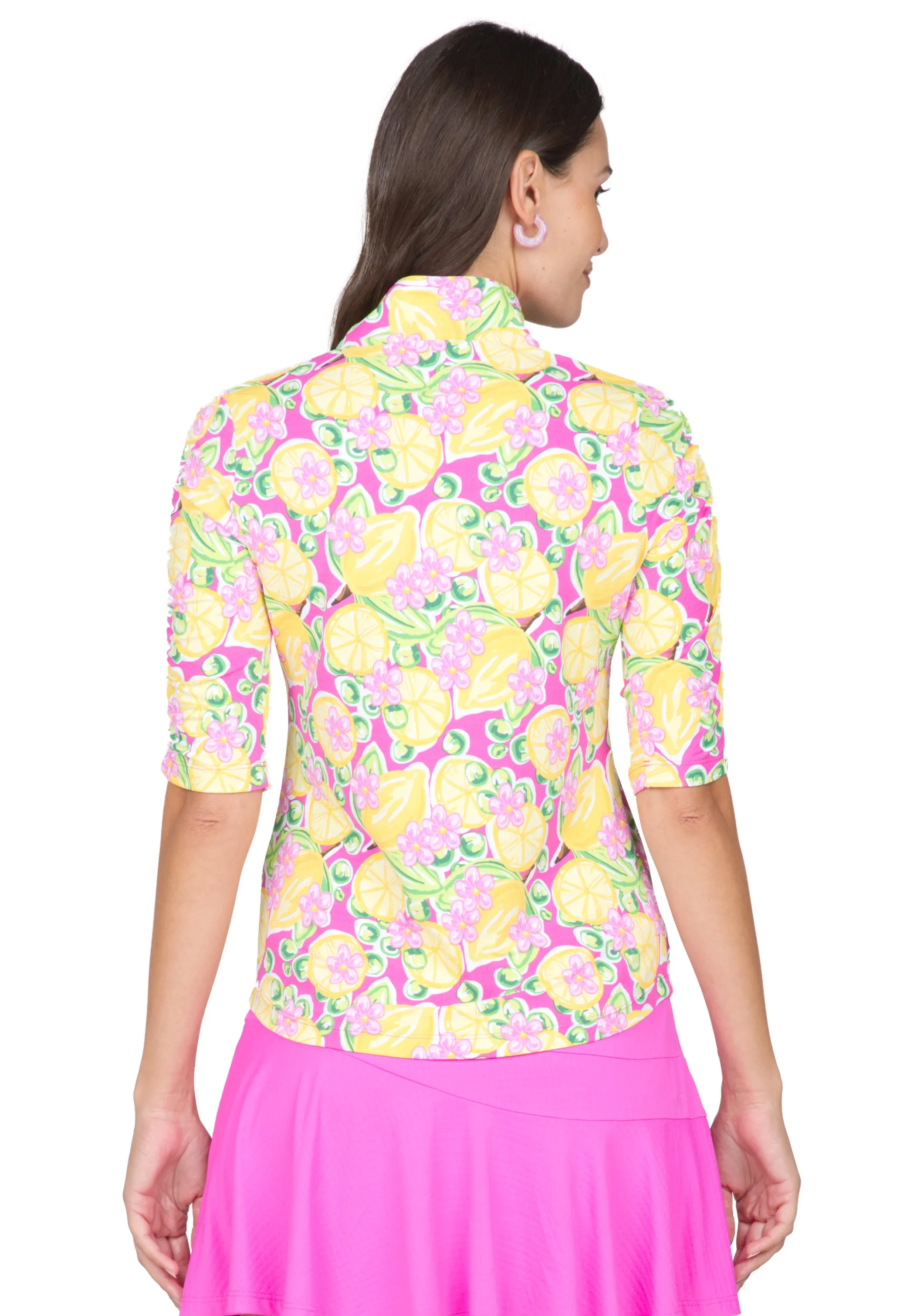 Calista Print Ruched Elbow Length Sleeve Top - 41652 sold by IBKUL product image thumbnail 3