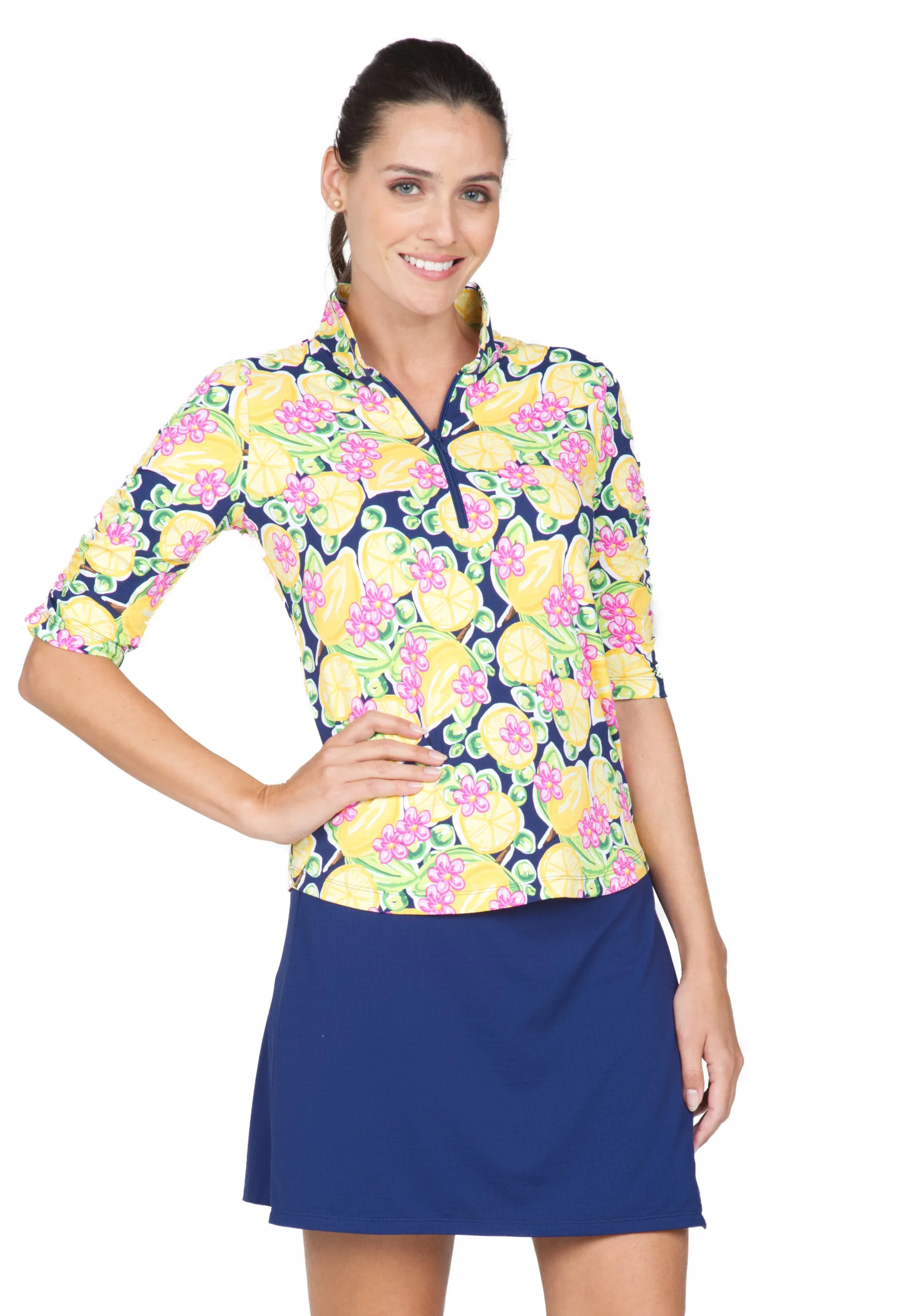 Calista Print Ruched Elbow Length Sleeve Top - 41652 sold by IBKUL product image thumbnail 5