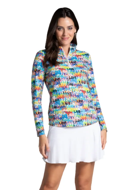 Live, Love, Laugh Print Long Sleeve Mock Neck Top sold by IBKUL
