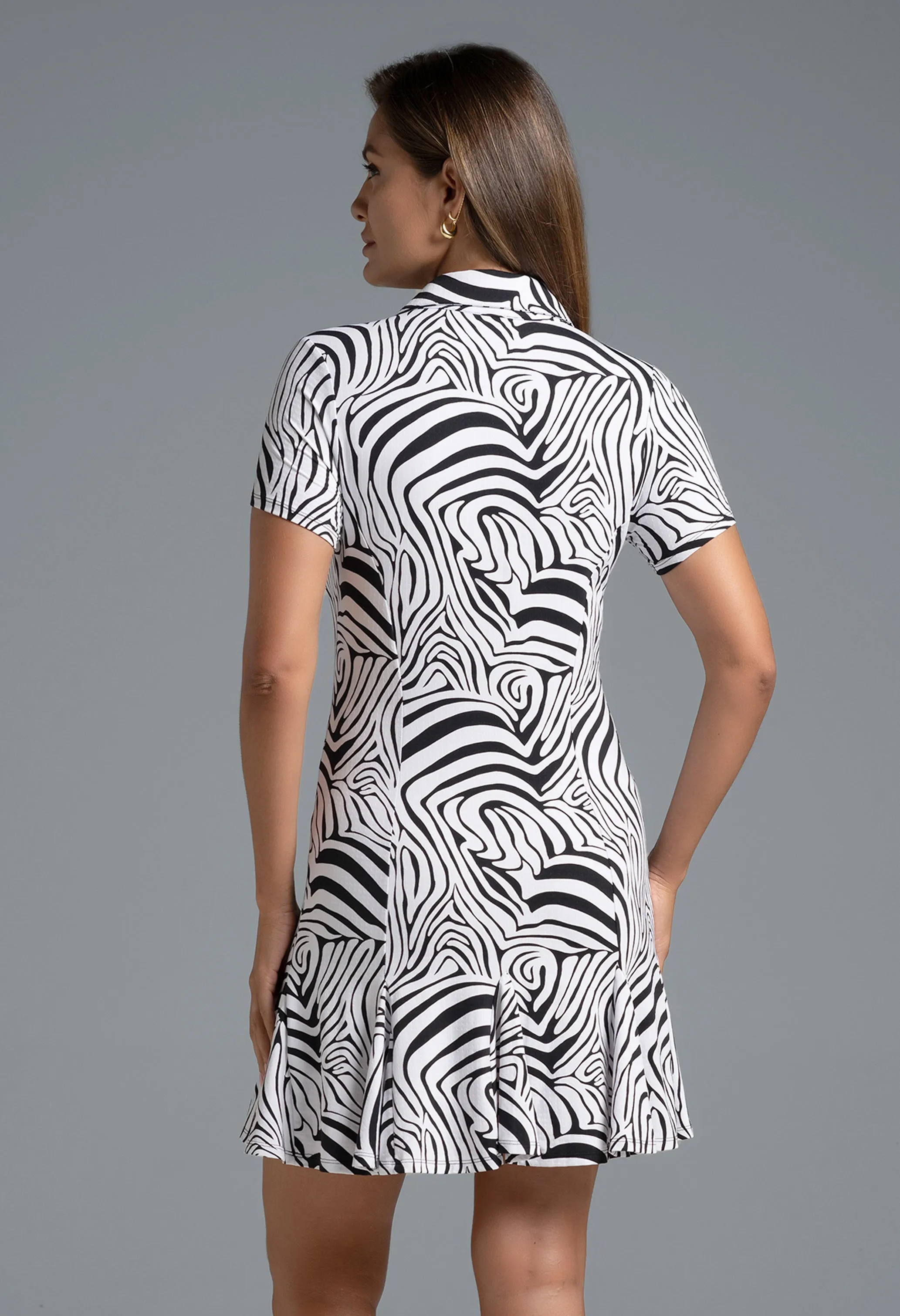 Cecilia Print Short Sleeve Godet Dress sold by IBKUL product image thumbnail 3