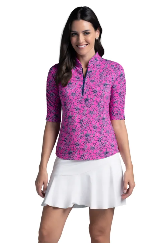Diana Print Ruched Elbow Sleeve Top sold by IBKUL