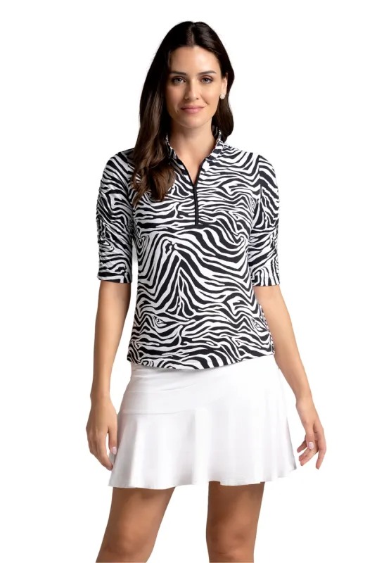 Cecilia Print Ruched Elbow Sleeve Top sold by IBKUL