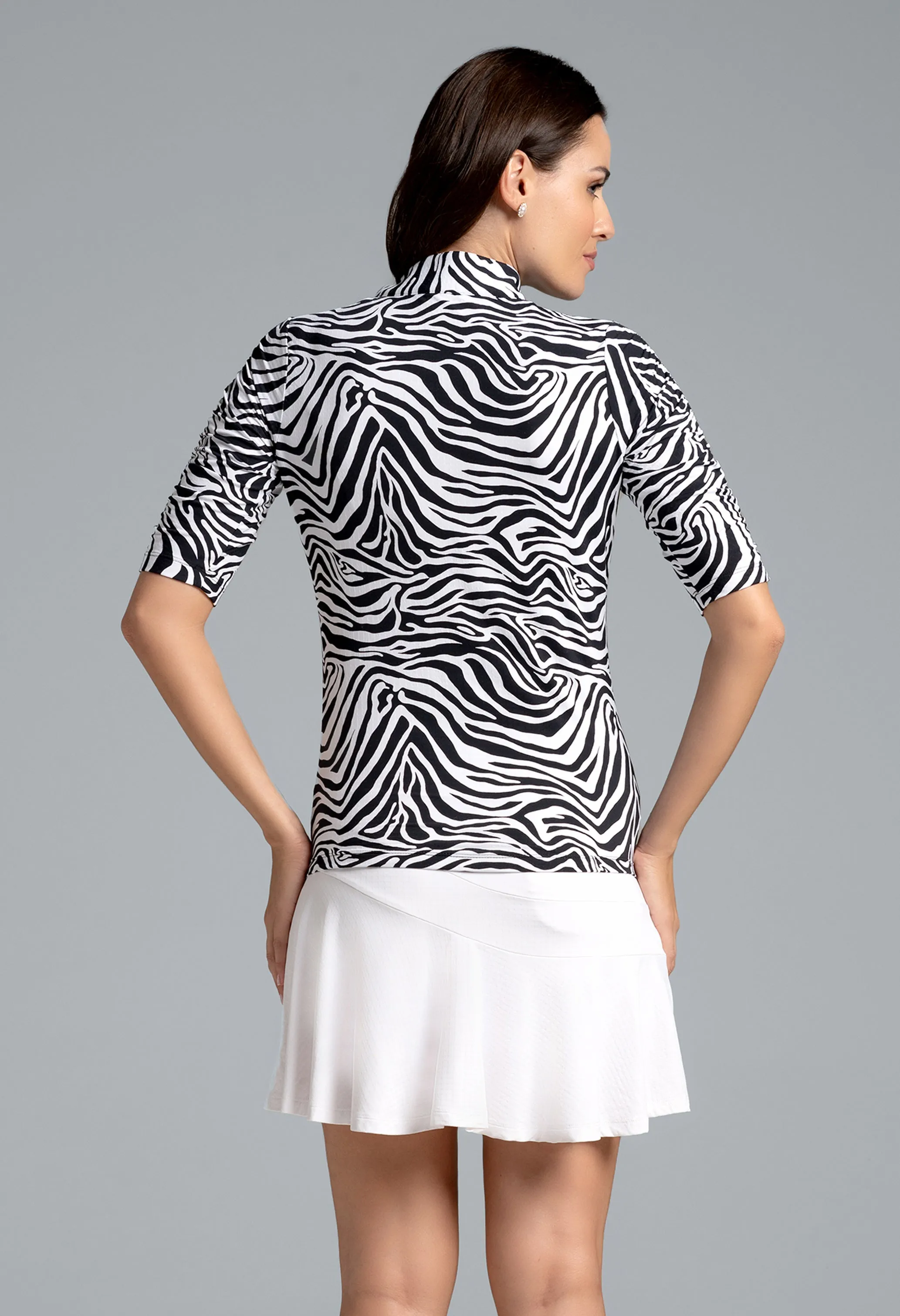Cecilia Print Ruched Elbow Sleeve Top sold by IBKUL product image thumbnail 3