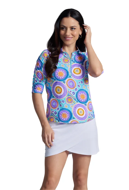 Leona Print Ruched Elbow Sleeve Top sold by IBKUL