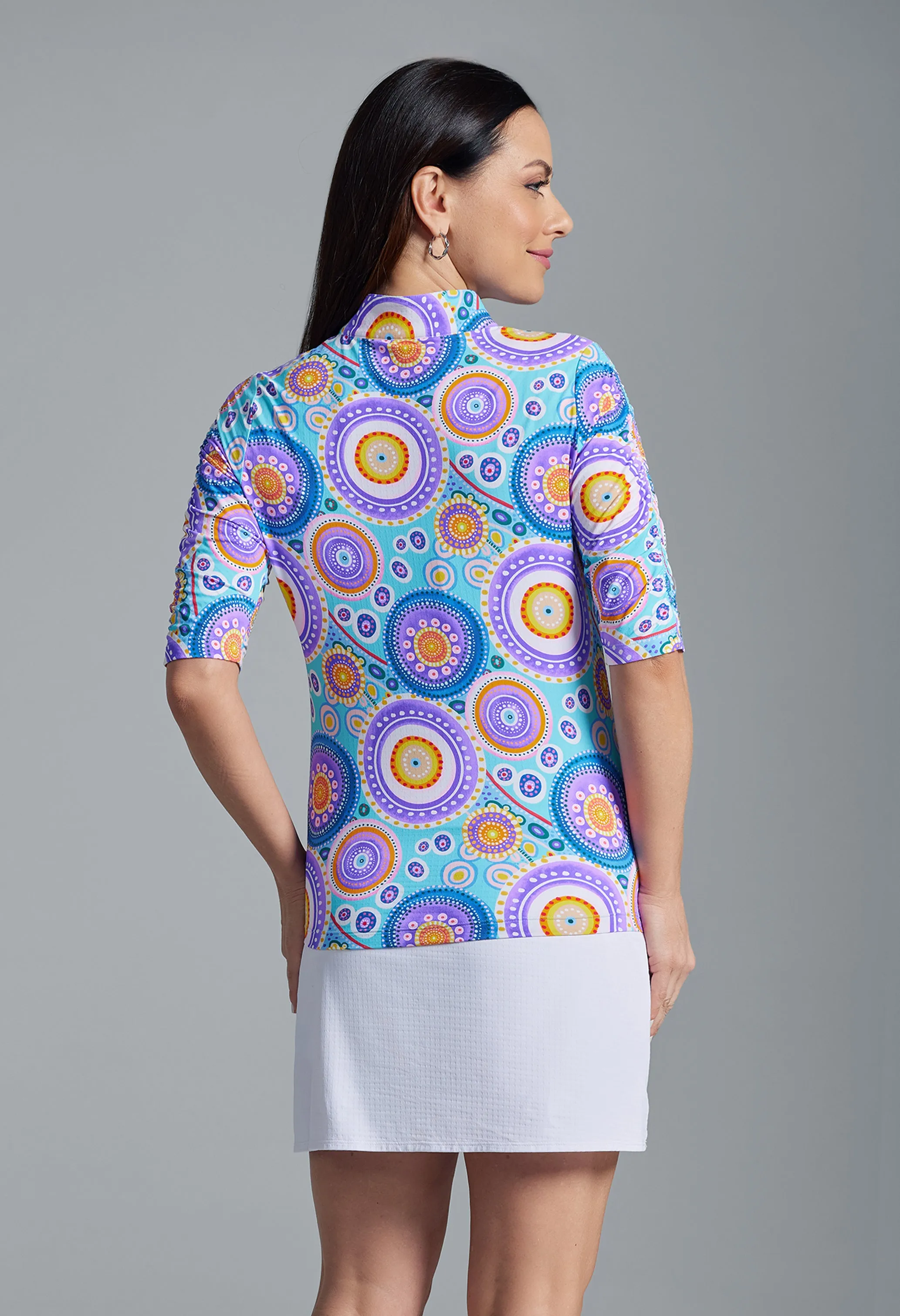 Leona Print Ruched Elbow Sleeve Top sold by IBKUL product image thumbnail 3