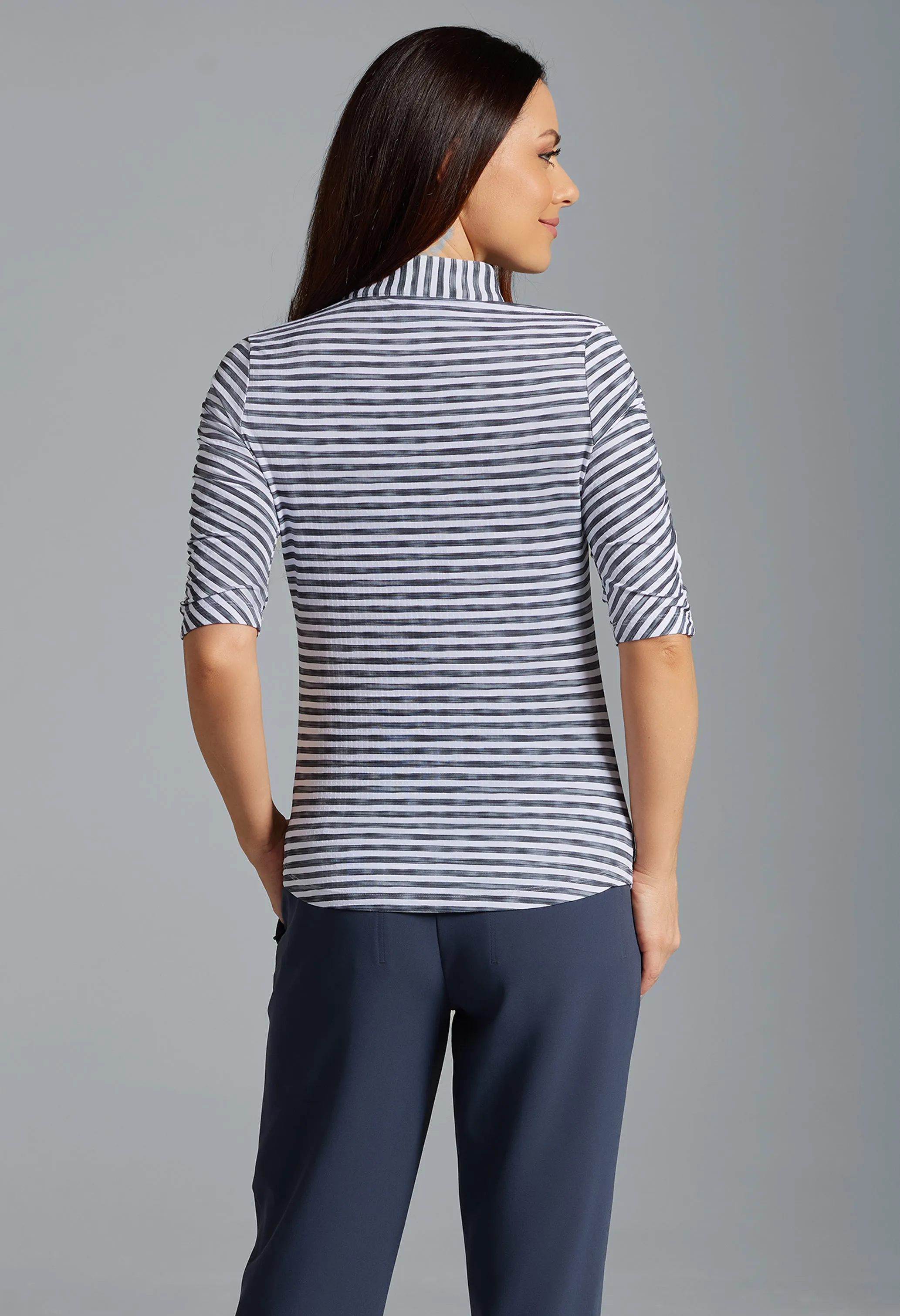 Landon Stripe II Print Ruched Elbow Sleeve Top sold by IBKUL product image thumbnail 3