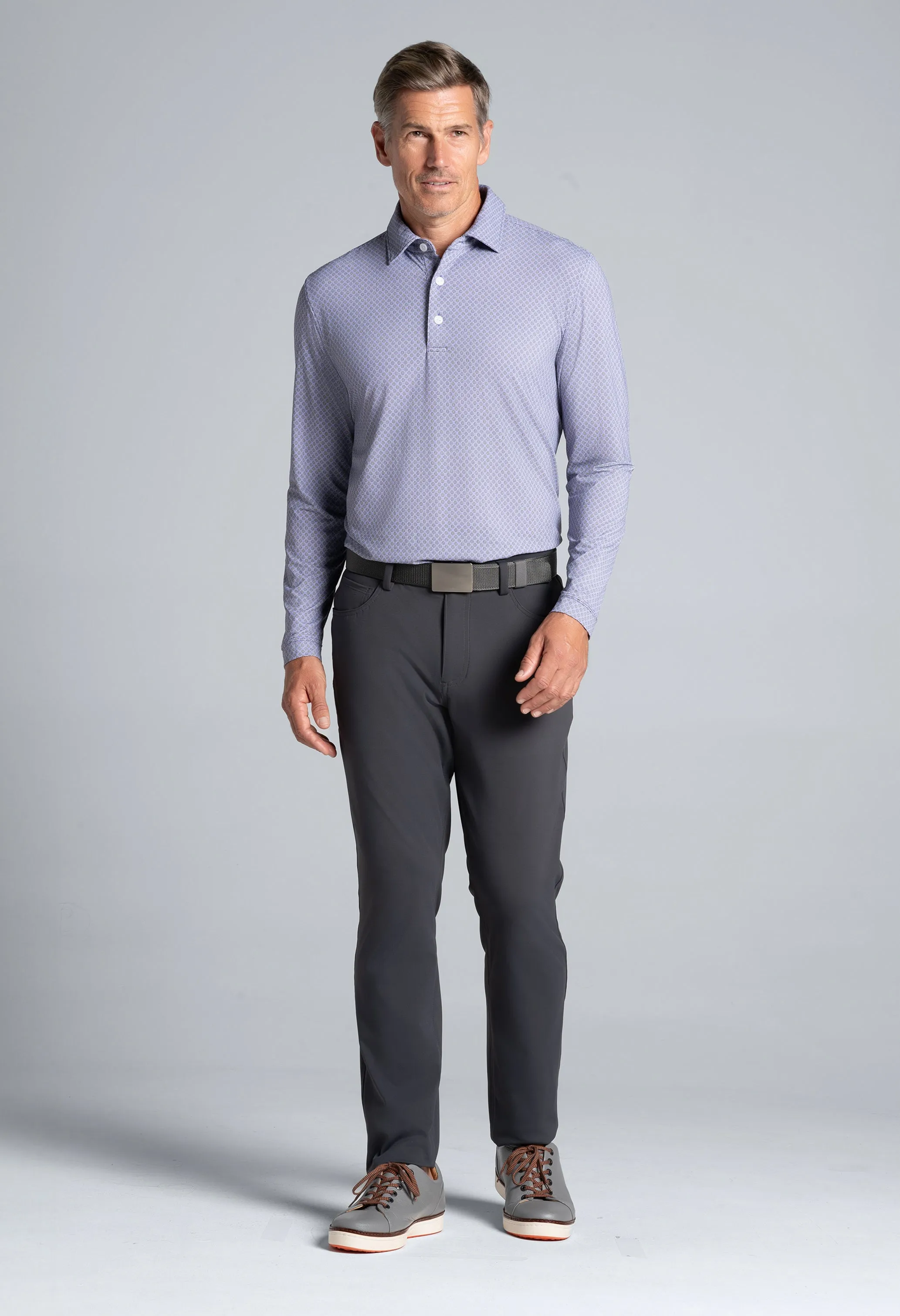 Square Spiral Print Long Sleeve Polo (Modern Fit) sold by IBKUL product image thumbnail 4