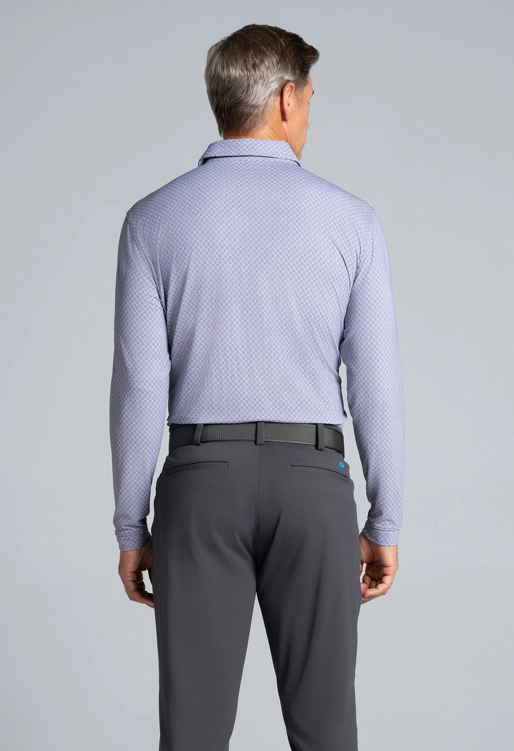 Square Spiral Print Long Sleeve Polo (Modern Fit) sold by IBKUL product image thumbnail 3