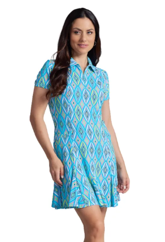 Romina Print Short Sleeve Godet Dress sold by IBKUL