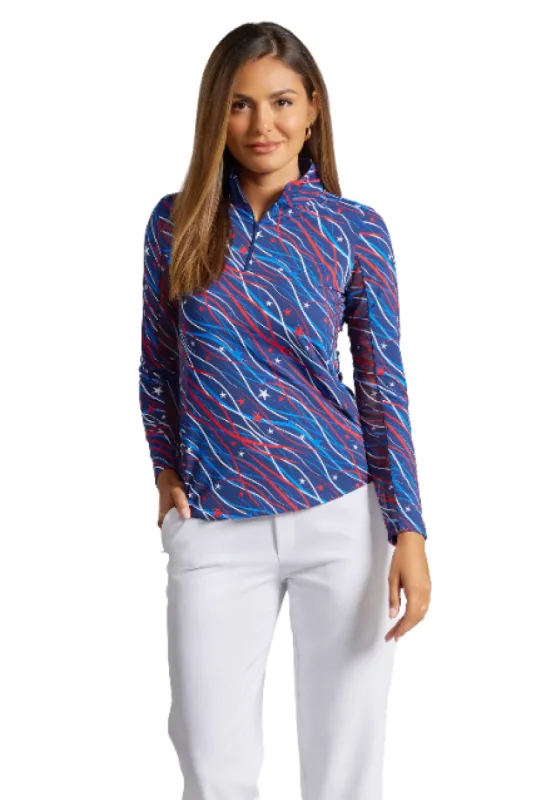 Patriotic Confetti Print Long Sleeve Mock Neck Top sold by IBKUL