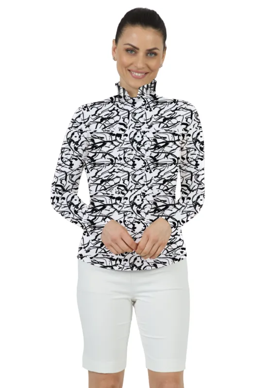 Parisa Print Long Sleeve Ruffle Collar Shirt – 19744 sold by IBKUL