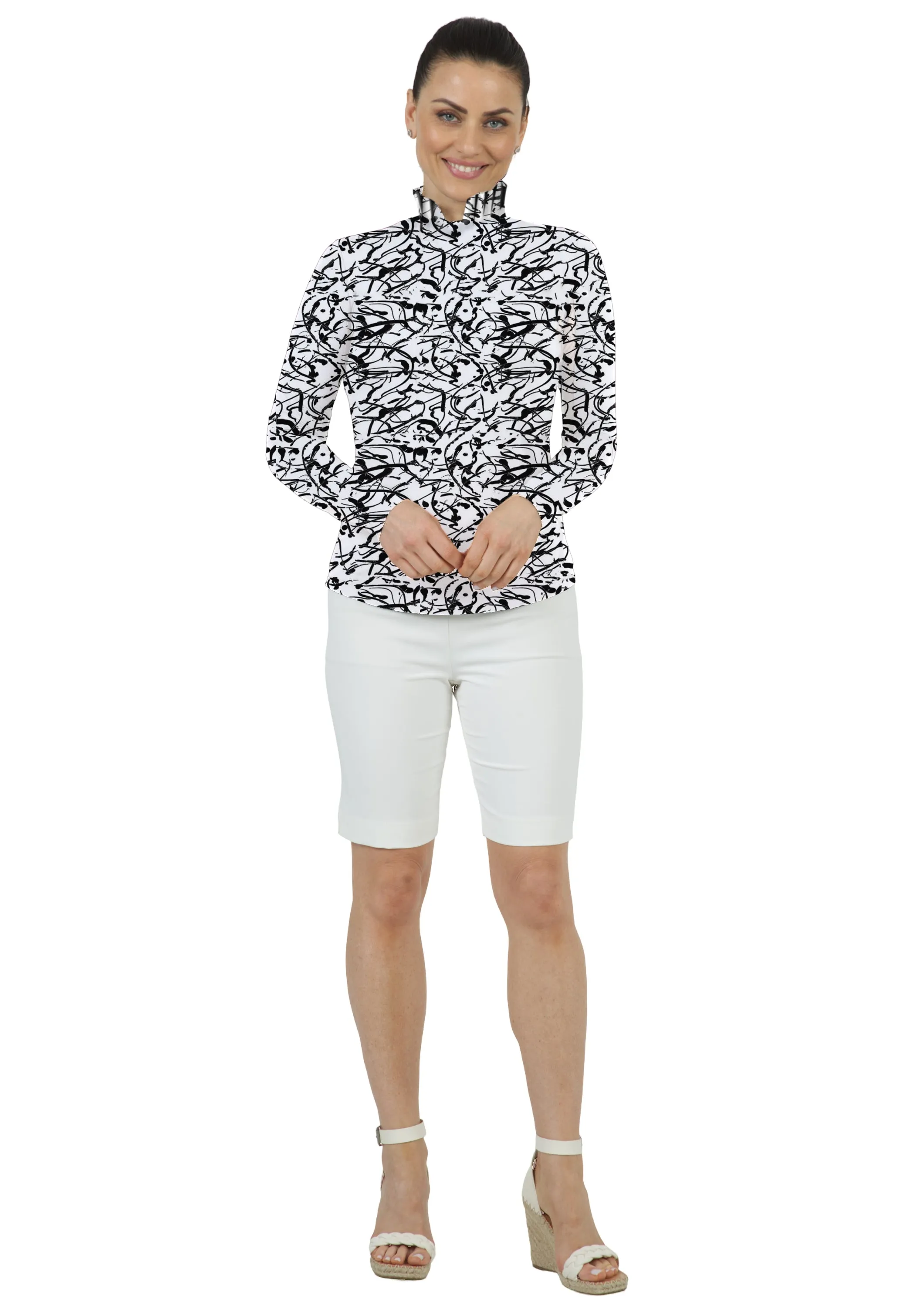 Parisa Print Long Sleeve Ruffle Collar Shirt – 19744 sold by IBKUL product image thumbnail 2