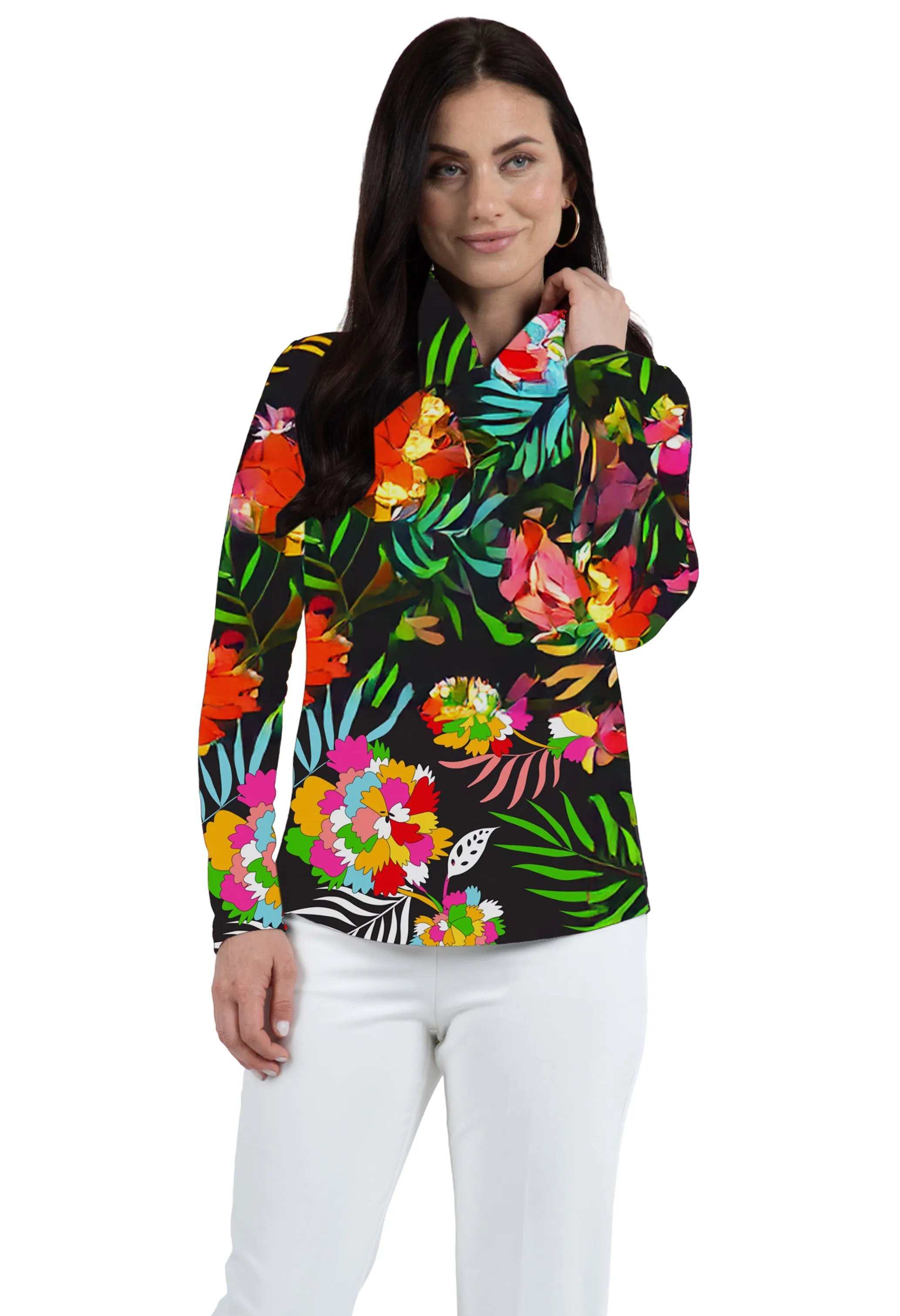 Alessia Print Long Sleeve Mock Neck Top – 10415 sold by IBKUL