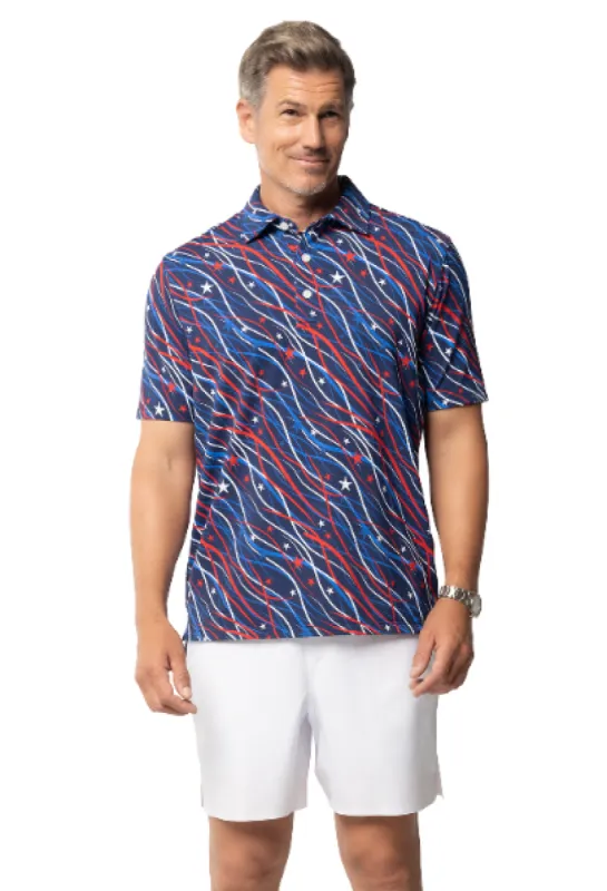 Patriot Confetti Print Short Sleeve Polo – 94091 (Modern Fit) sold by IBKUL