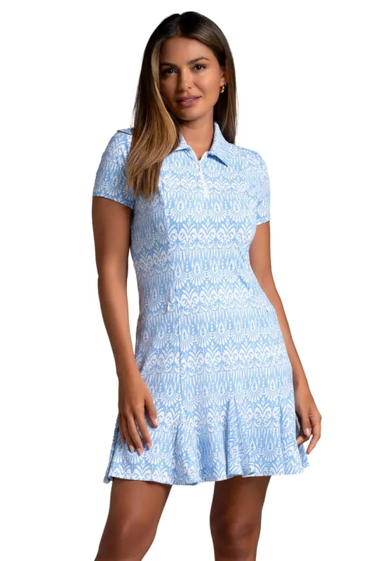 Barbara Print Short Sleeve Godet Dress sold by IBKUL