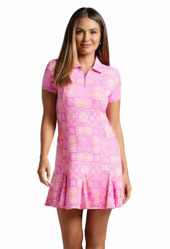 Colette Print Short Sleeve Godet Dress sold by IBKUL